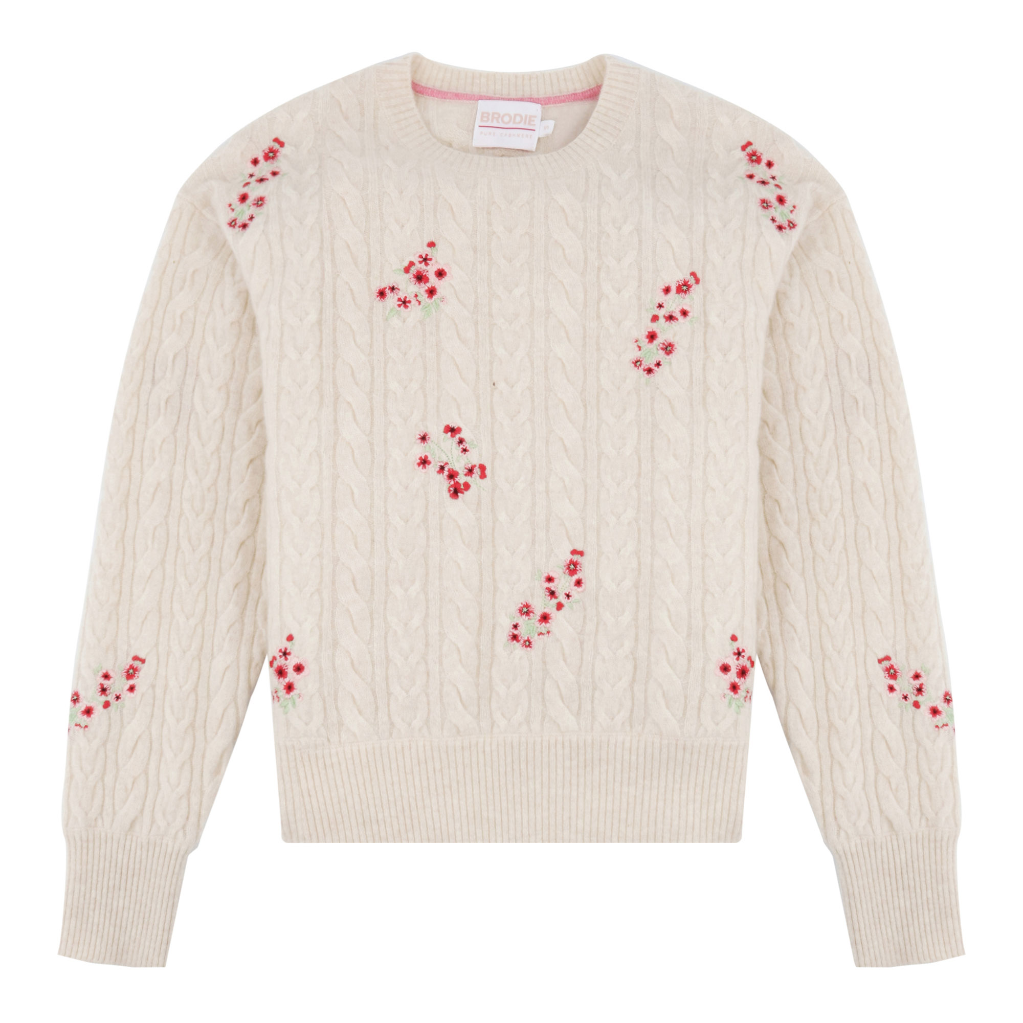 Flower Cable Crew Sweater