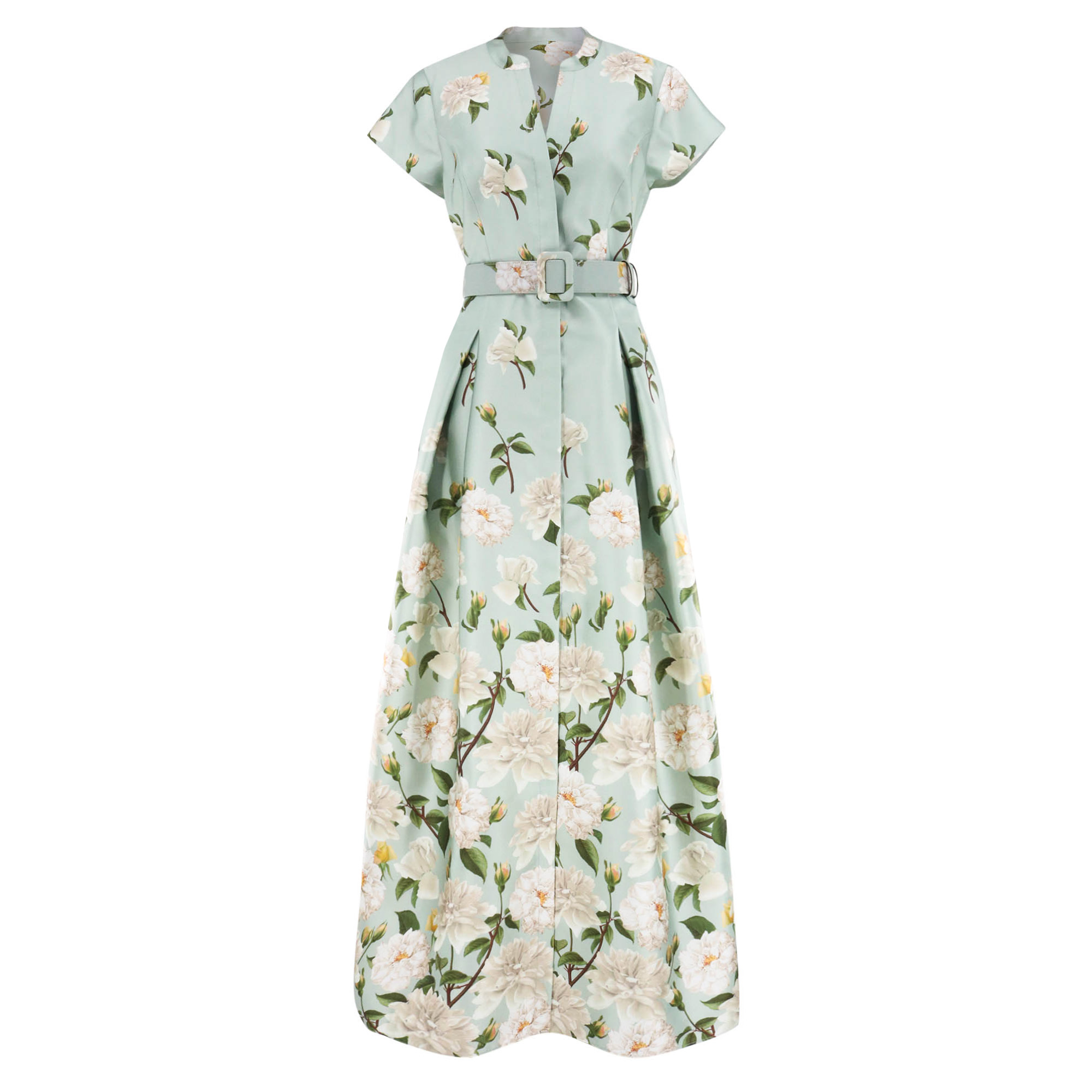 Marta Short Sleeve Belted Floral Gown