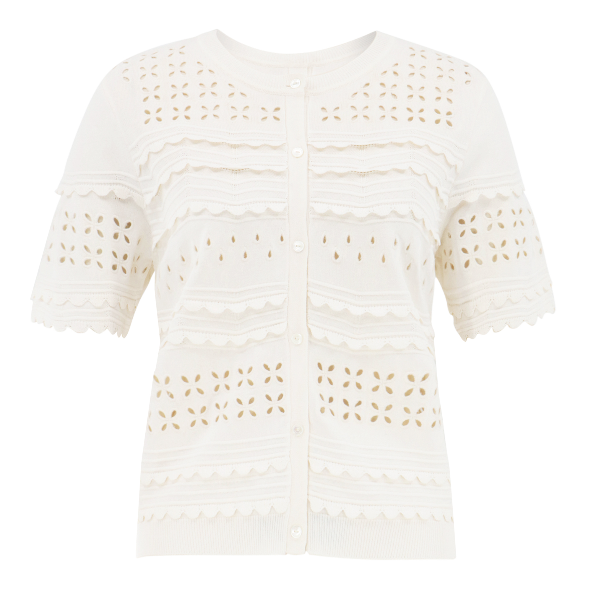 Abriana Short Sleeve Eyelet Knit Cardigan
