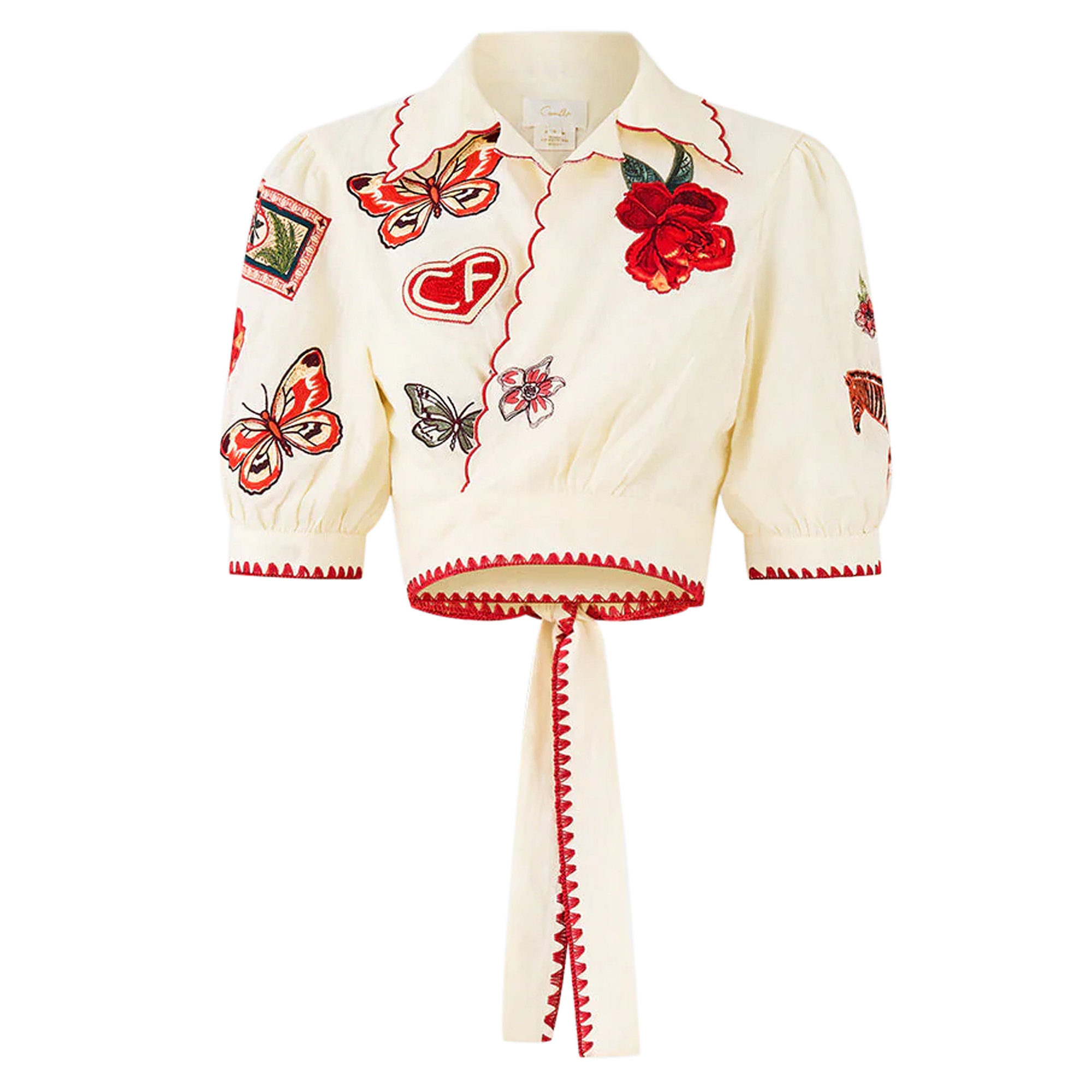 Short Sleeve Cropped Top With Tie Front