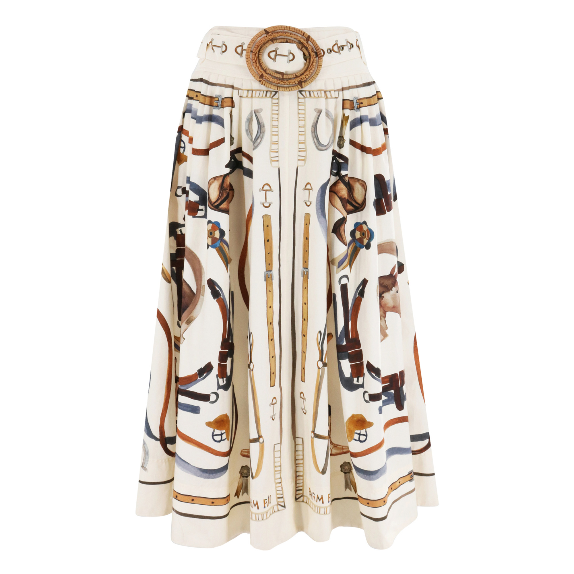 Equestrian Scarf Belted Midi Skirt