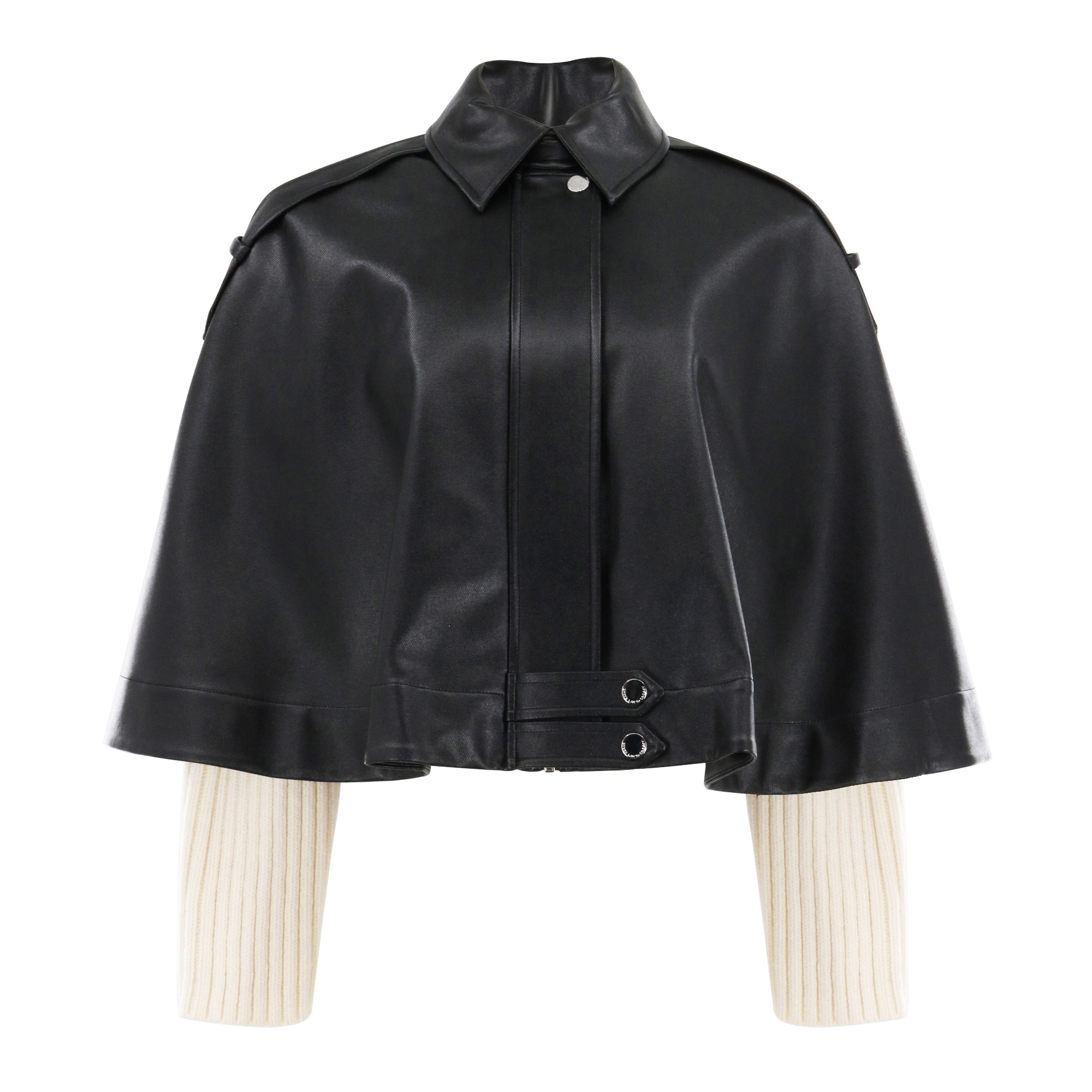 Beatrix Coated Twill Cape With Knitted Sleeves