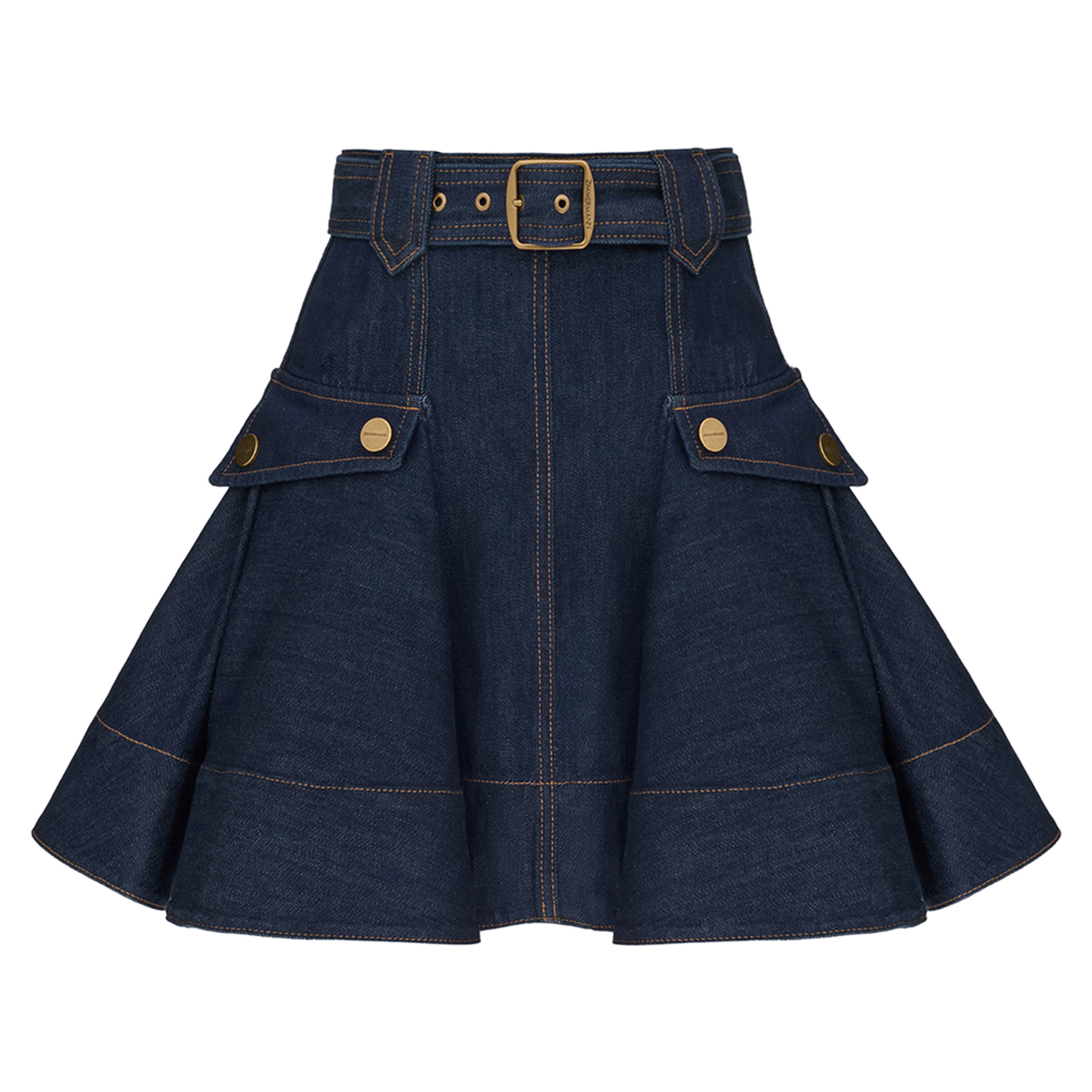 Belted Denim Cargo Mini Skirt