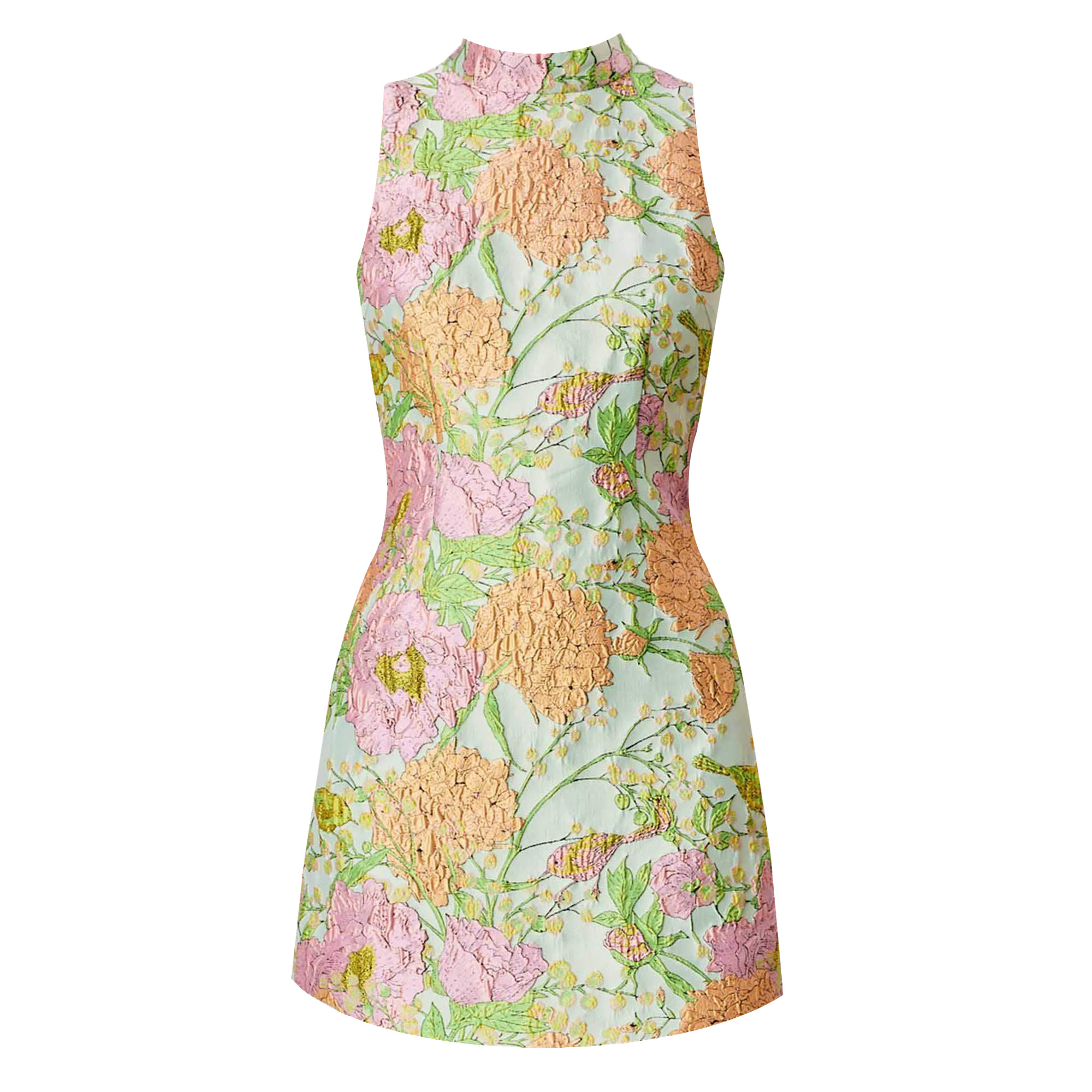 Sleeveless Stand Collar Jacquard Mini Dress