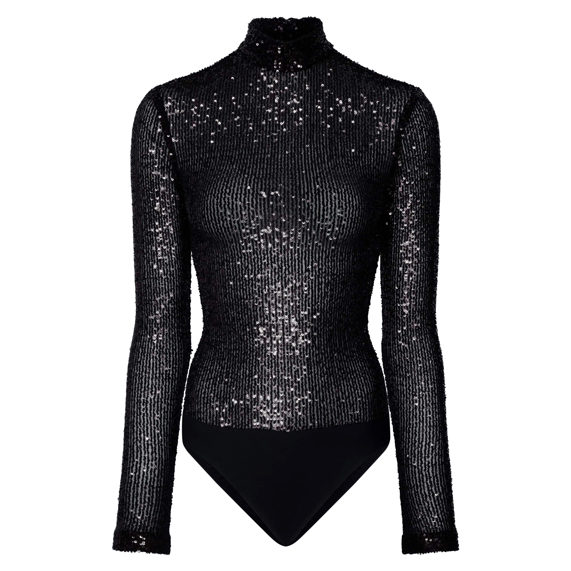 Mini Stretch Sequin Mock Neck Bodysuit