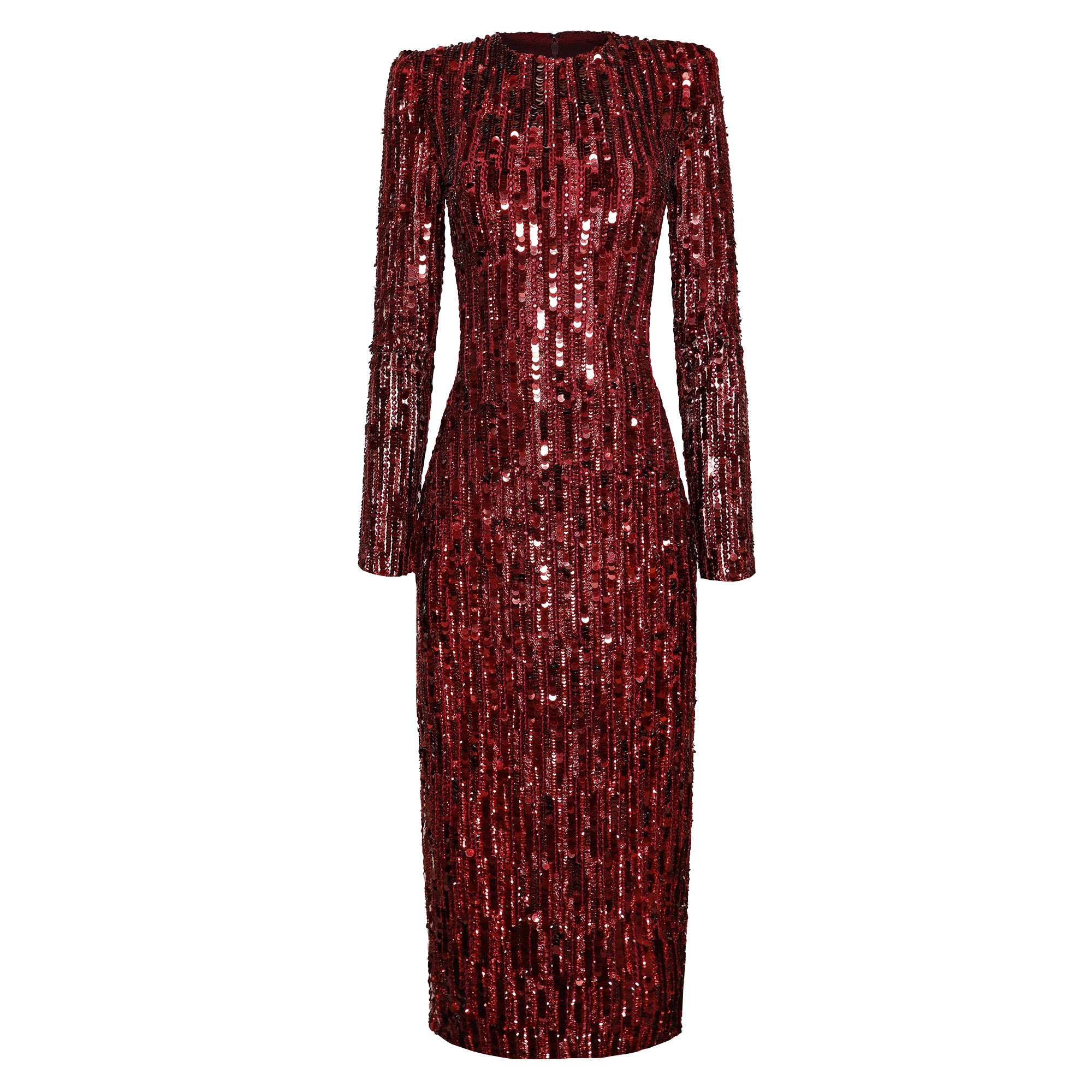 Embroidered Long Sleeve Tea-Length Dress