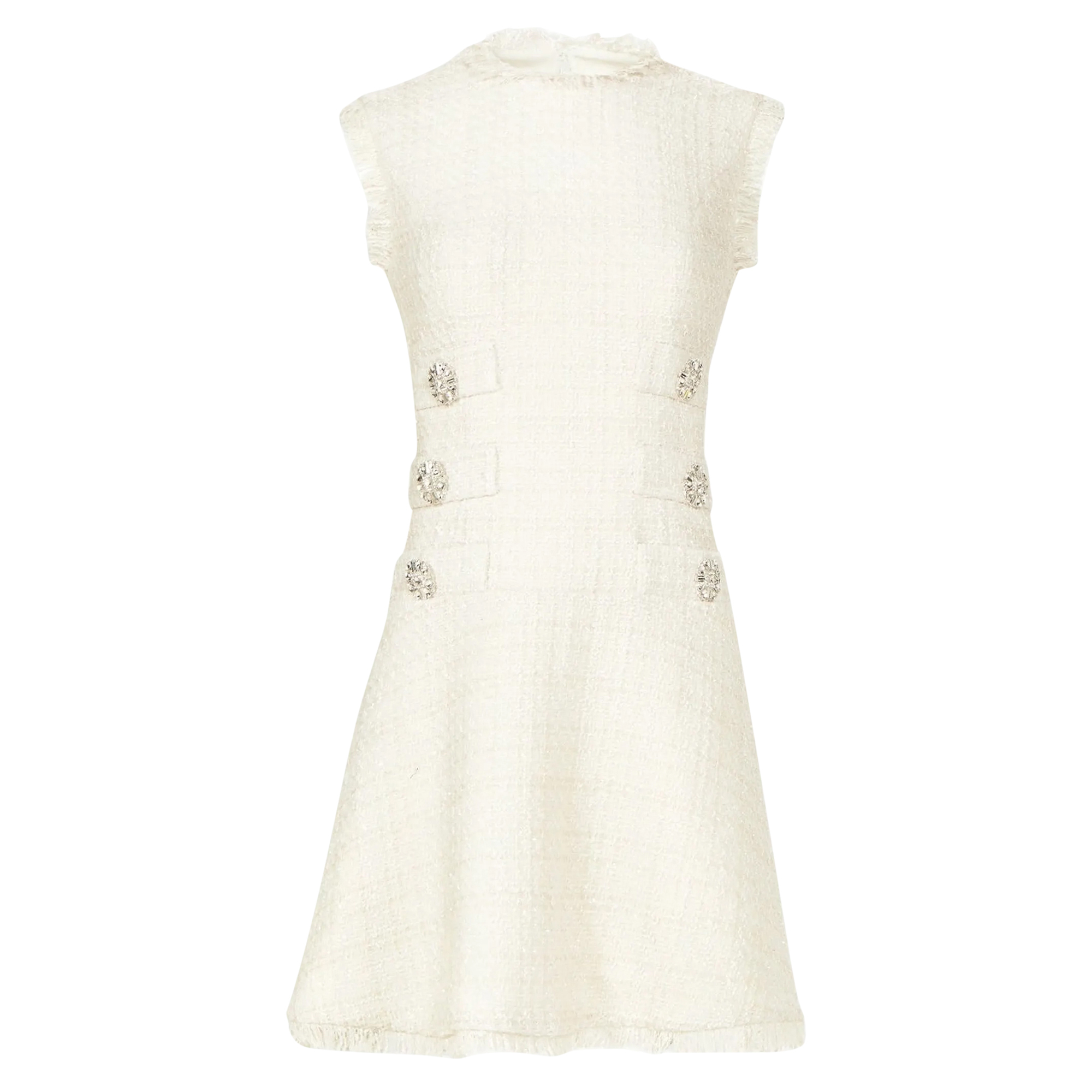 Sleeveless Jewel-Detail Lurex Tweed Mini Dress