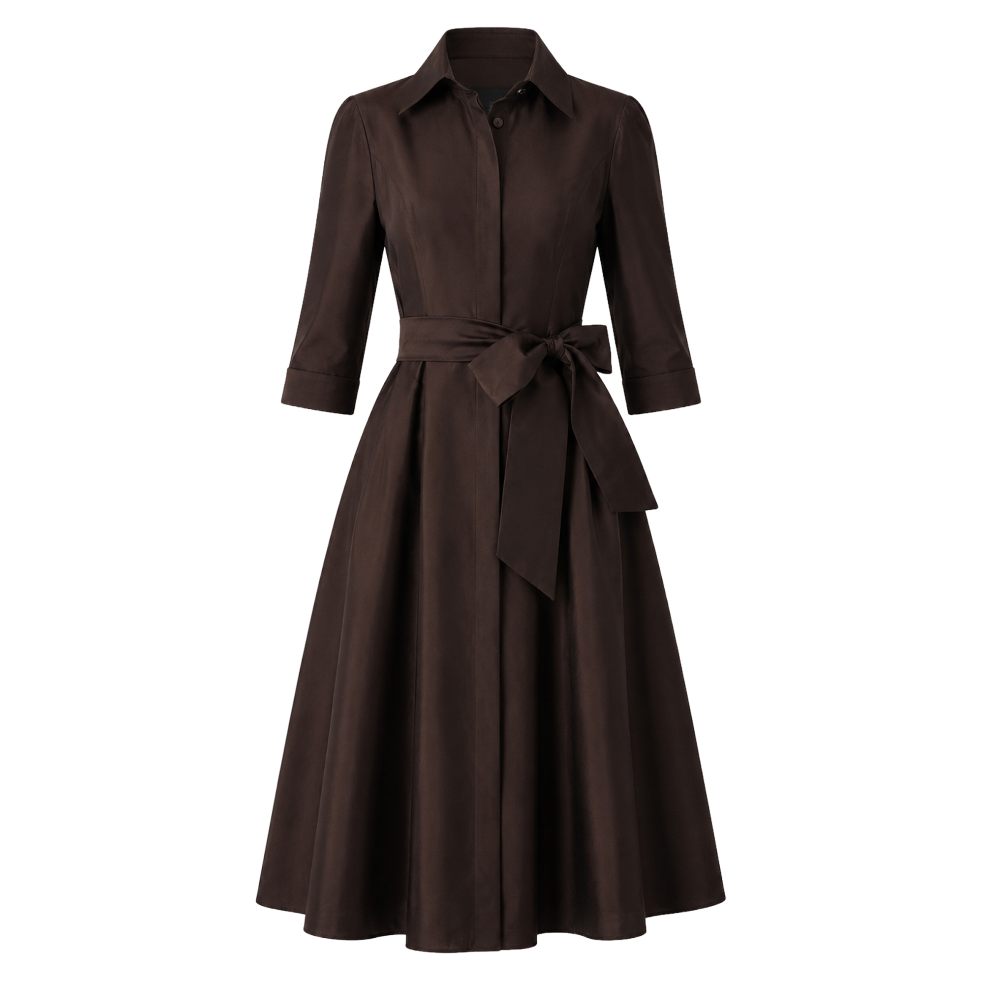 Belted Taffeta Shirt Dress