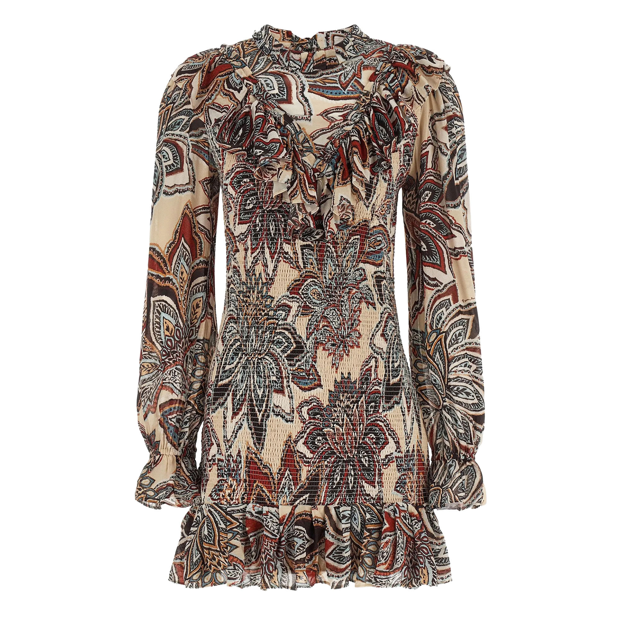 Tapestry Flowers Long Sleeve Mini Dress