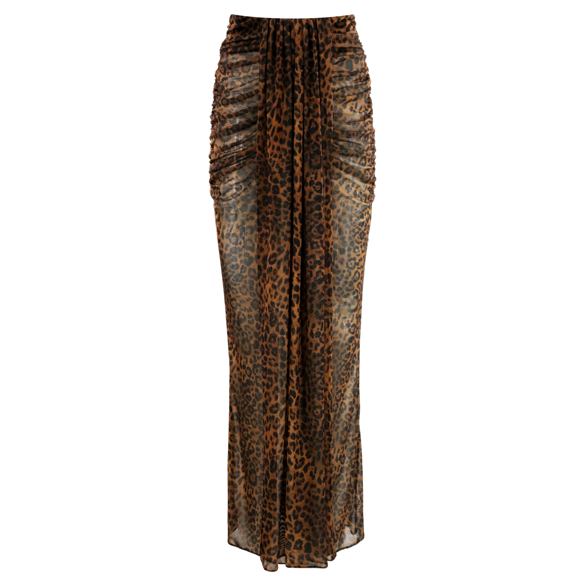 Printed Mesh Draped Maxi Skirt
