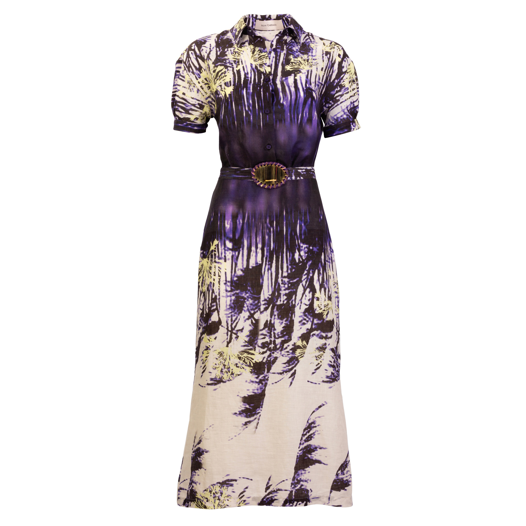 Lee Short Sleeve Belted Linen Midi Dress