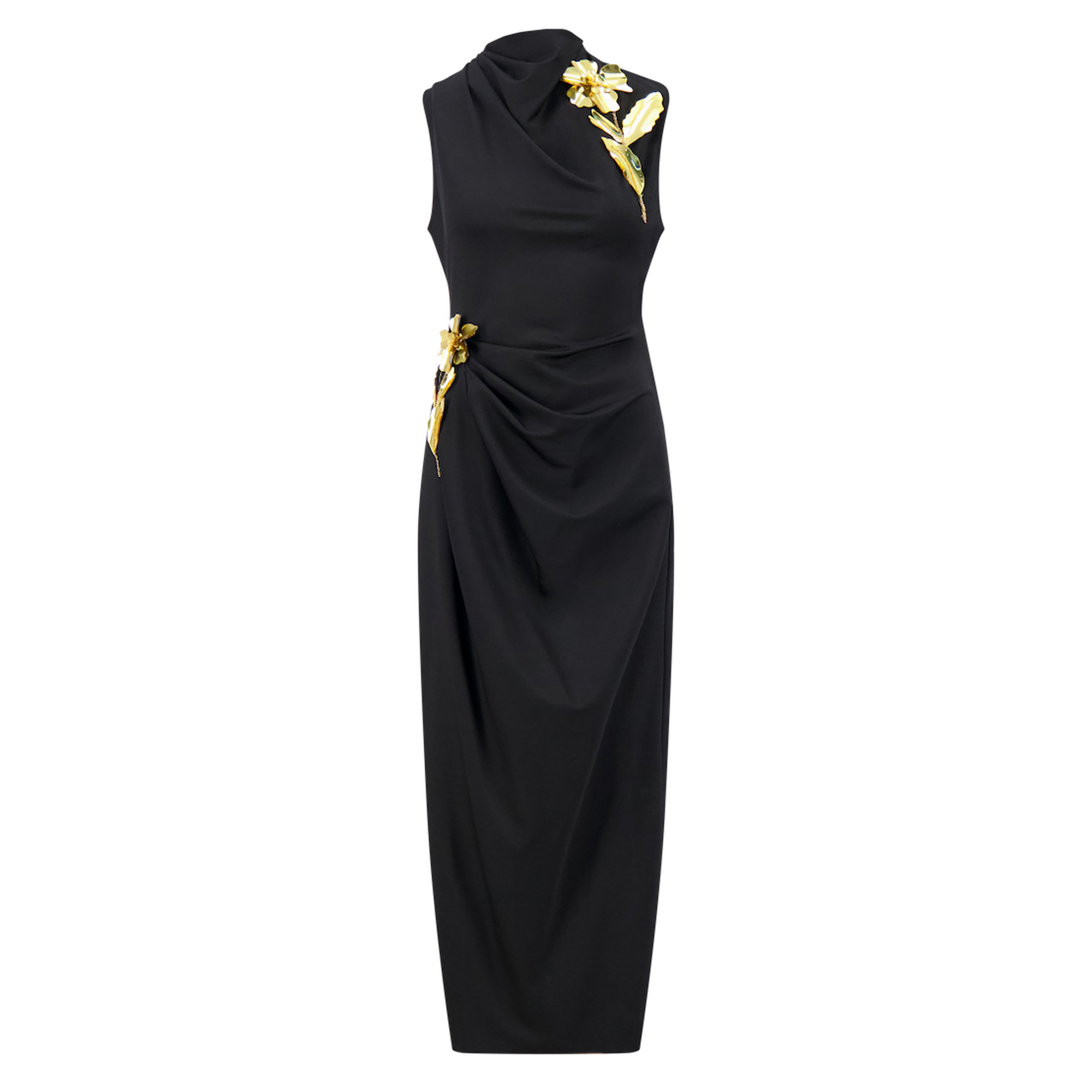 3D Metallic Embroidered Column Dress