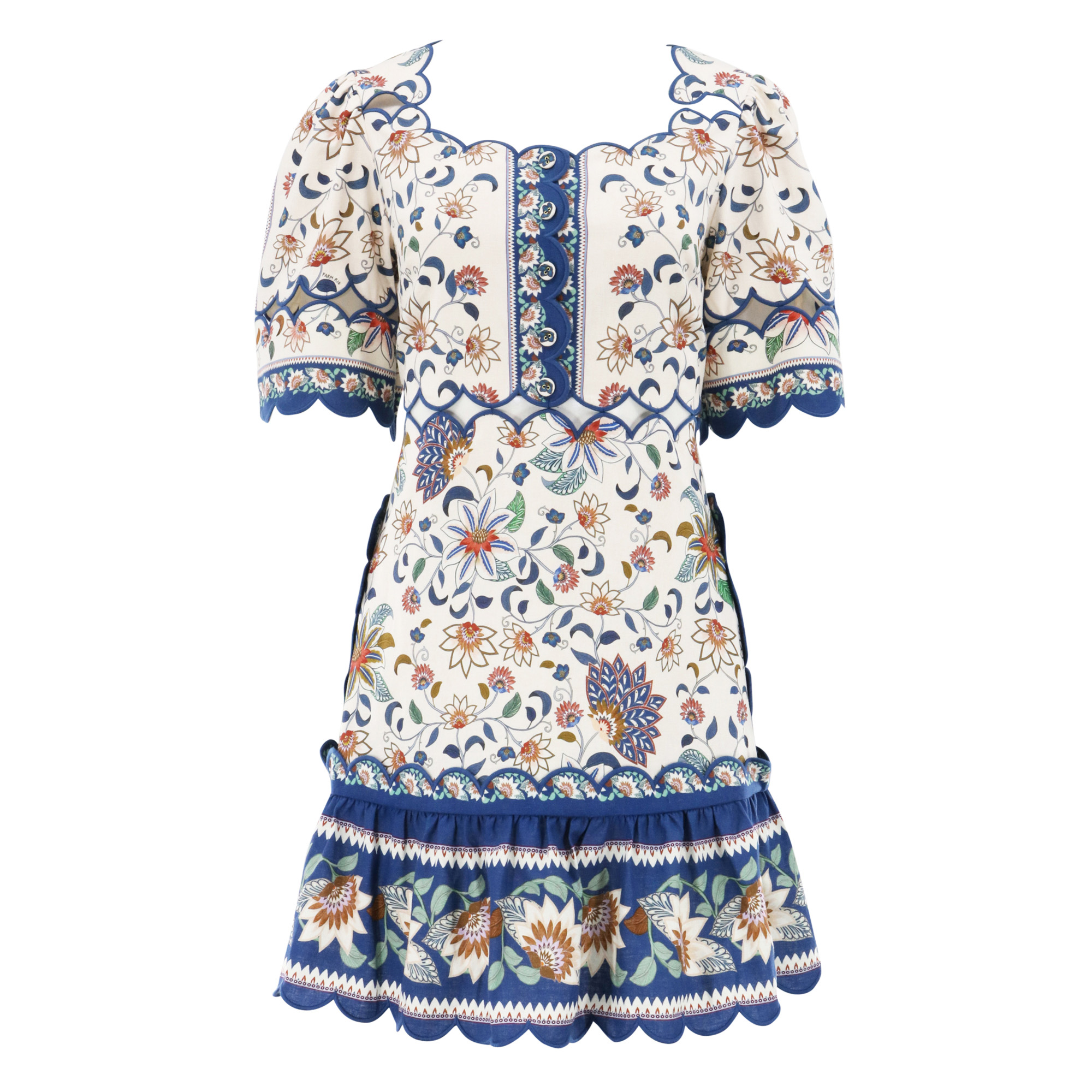 Tapestry Scallop Cut-Out Mini Dress