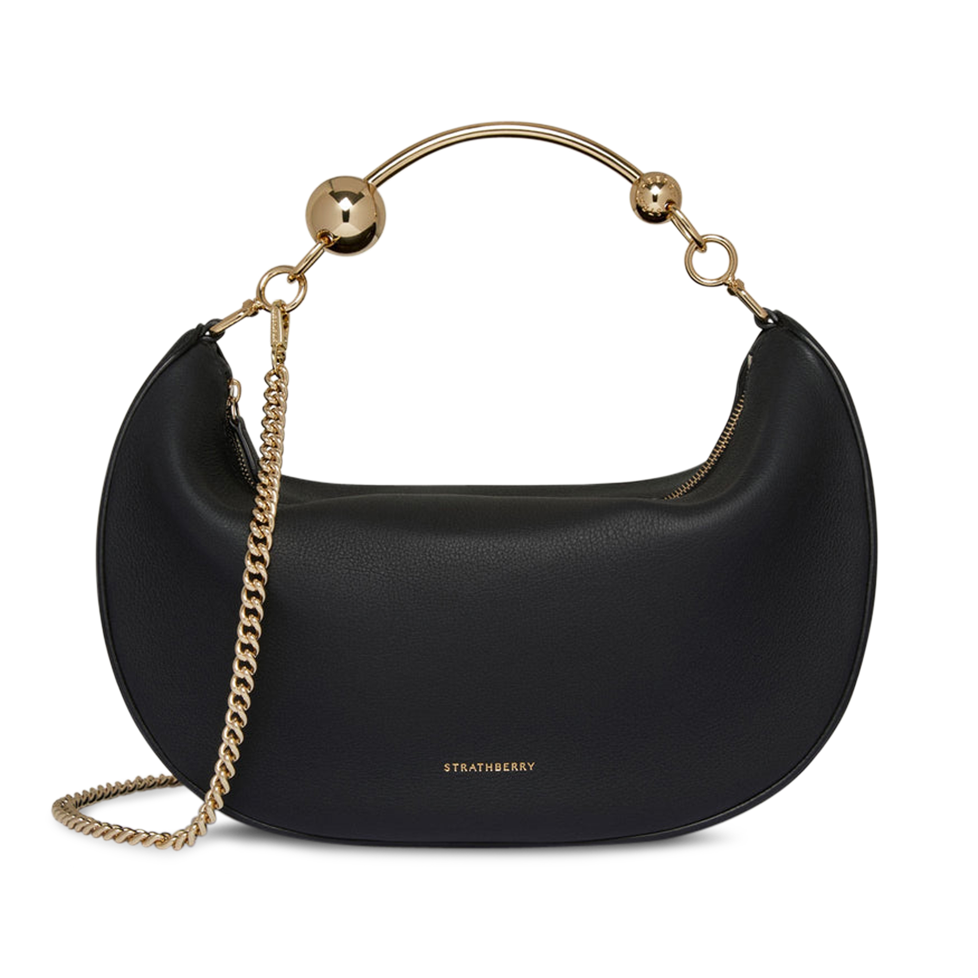 Leather Crescent Moon Top Handle Bag