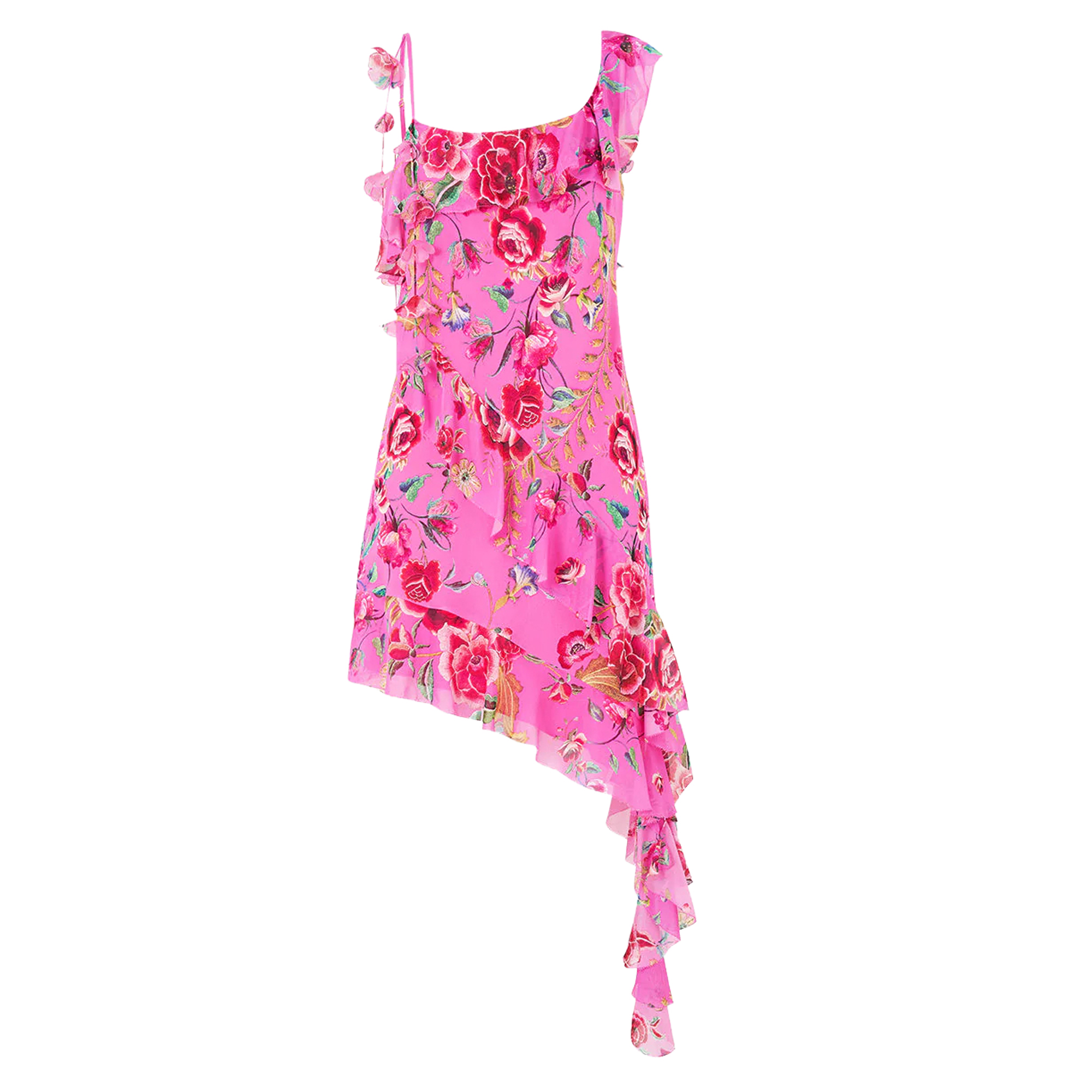 Sleeveless Asymmetric Hem Ruffle Mini Dress