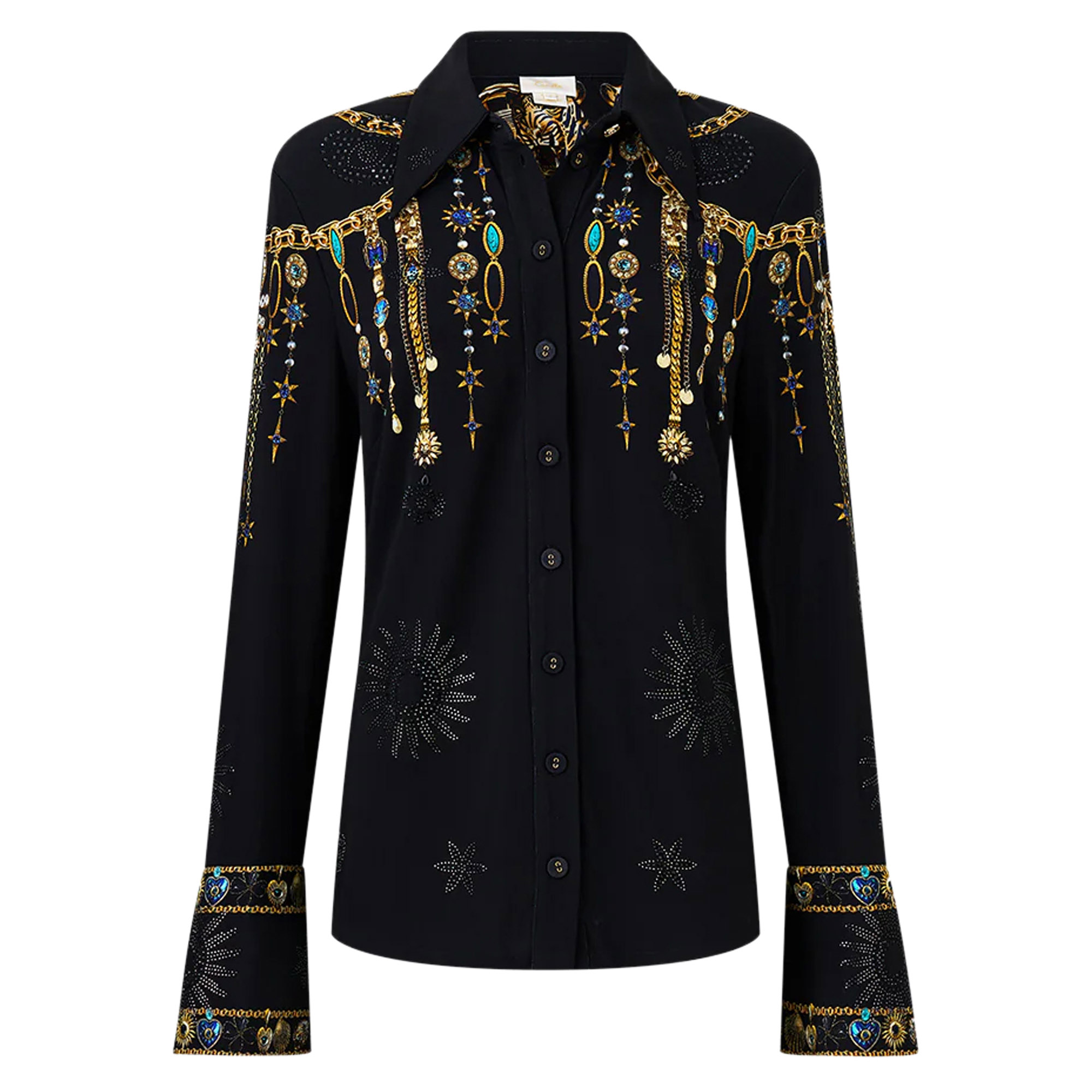 Long Sleeve Fitted Jersey Button-Down Shirt