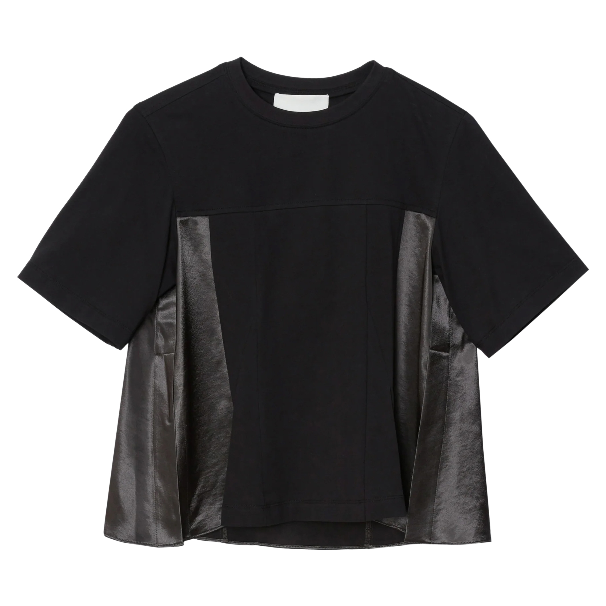 Puff Sleeve Flounce T-Shirt With Satin Panels