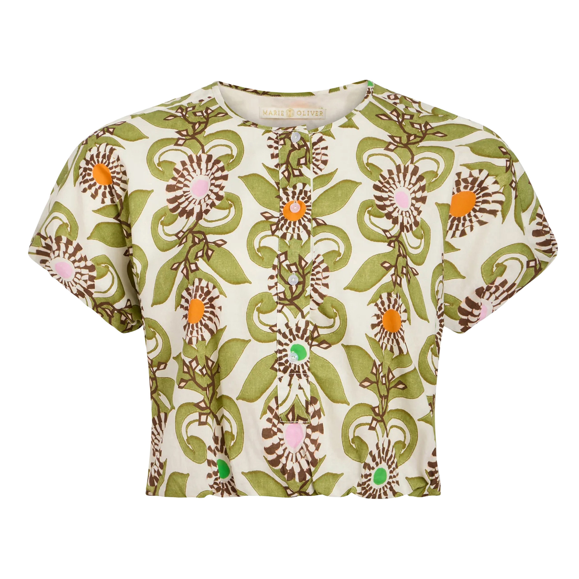 Jaylen Short Sleeve Bubble-Hem Crop Top