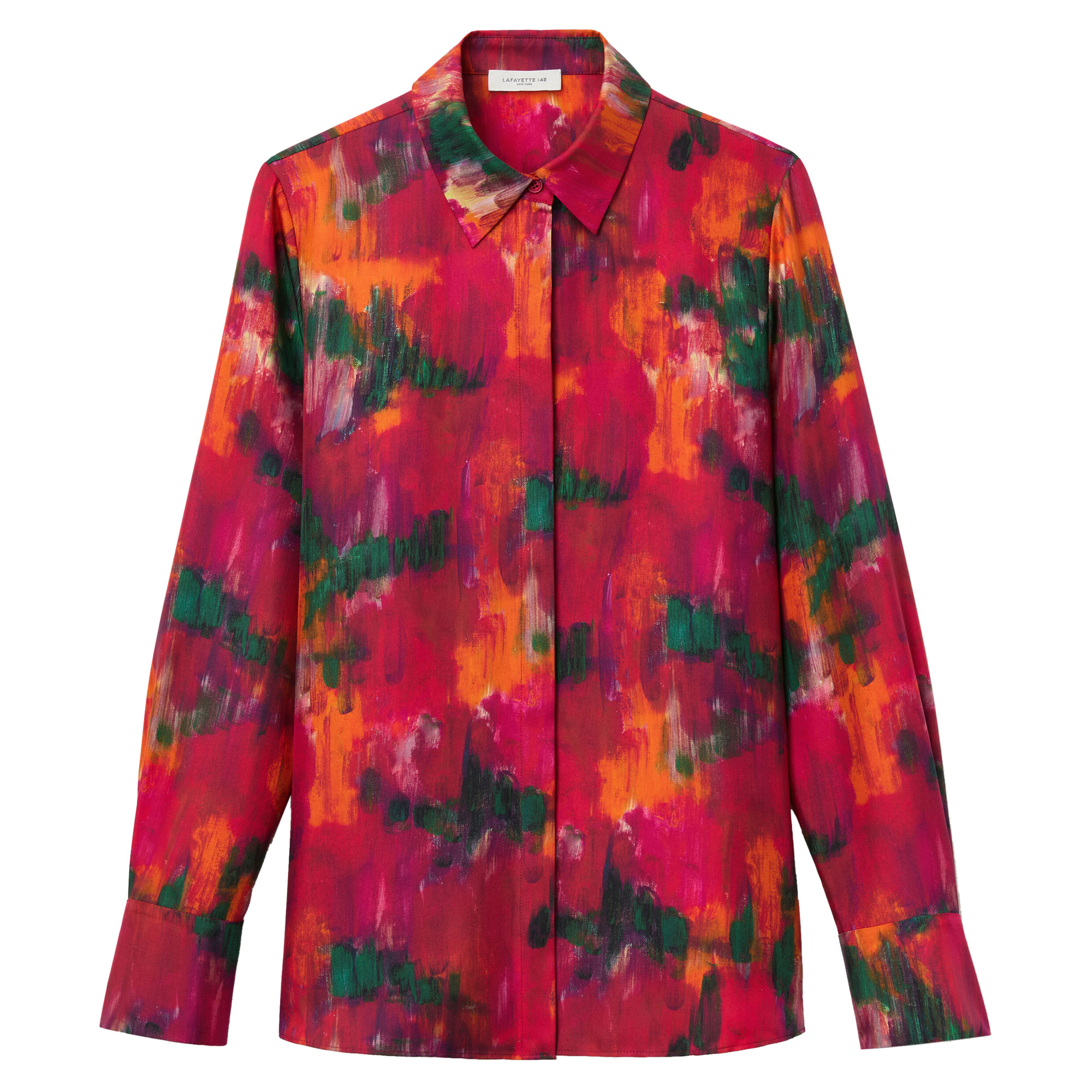 Scottie Long Sleeve Blossom Print Silk Button-Up Blouse