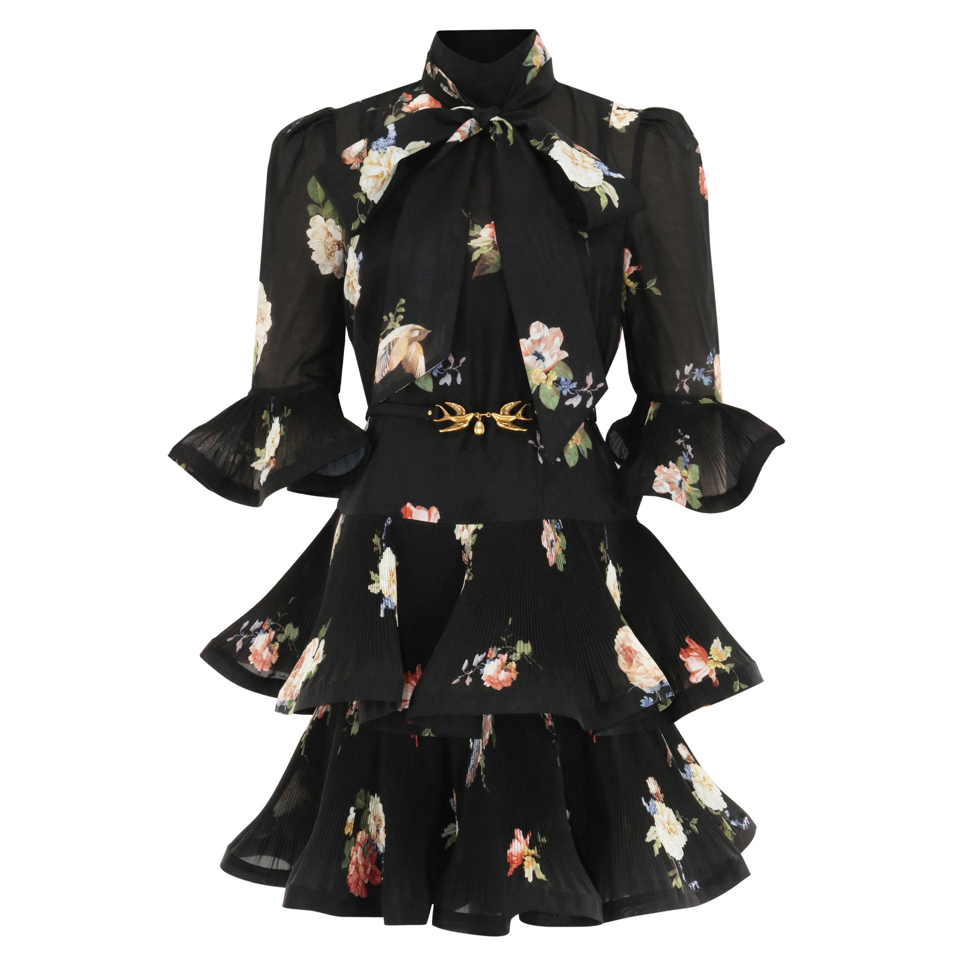Pleated Sleeved Mini Dress