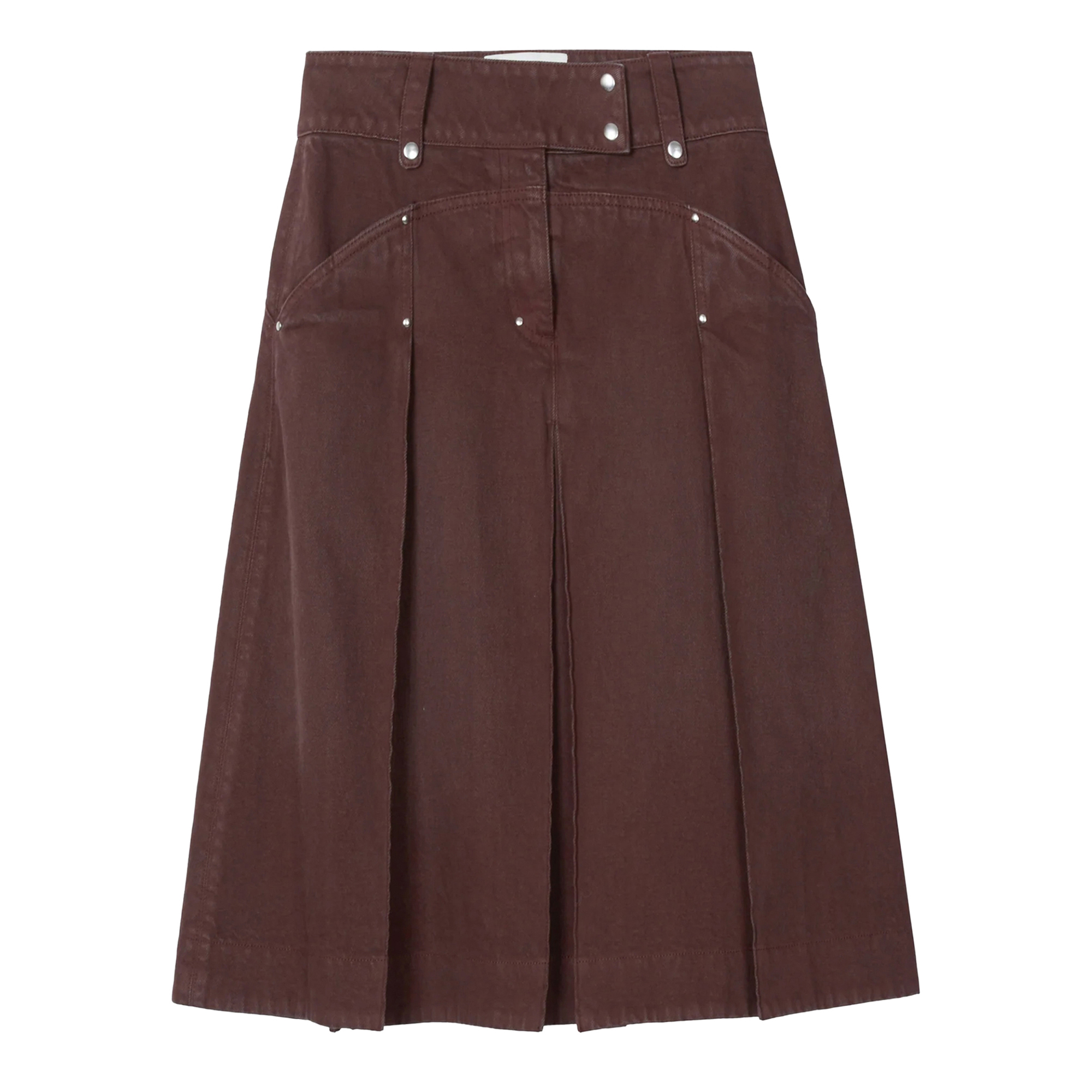 Pleated Denim Midi Skirt