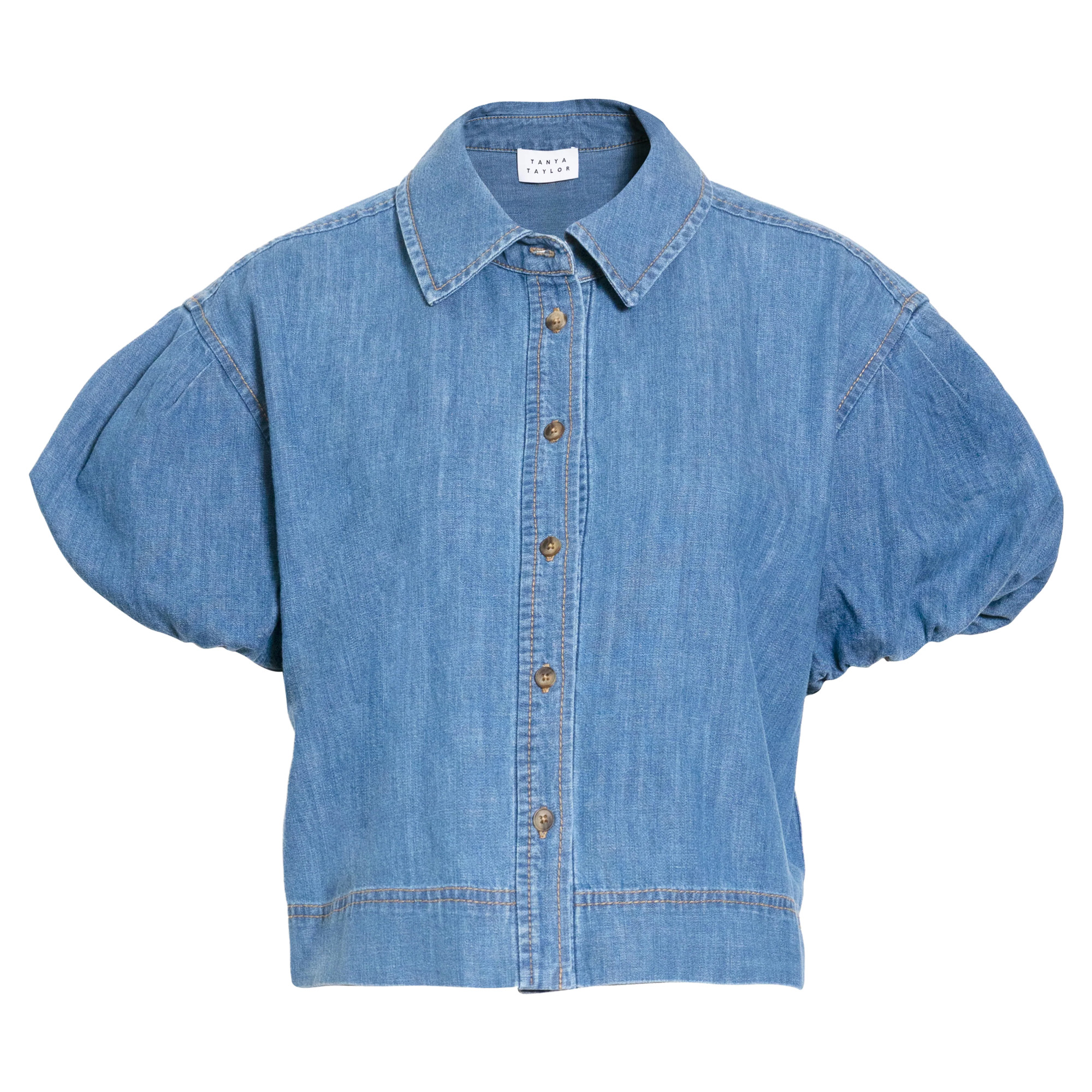 Elza Short Puff Sleeve Chambray Denim Top