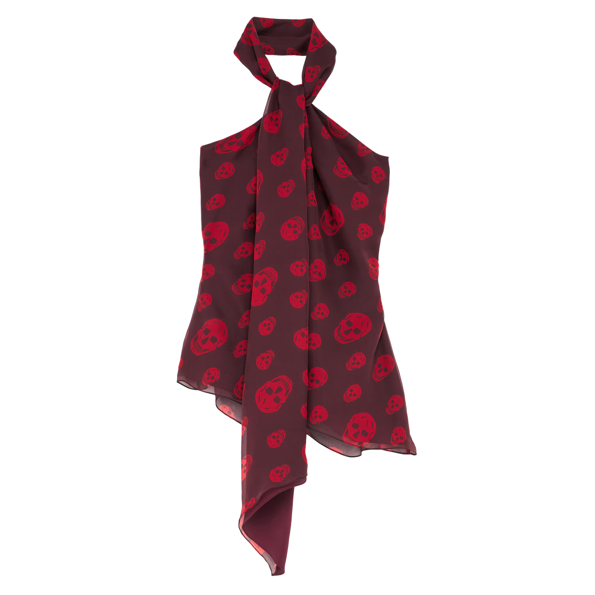 Skull Print Halterneck Chiffon Top