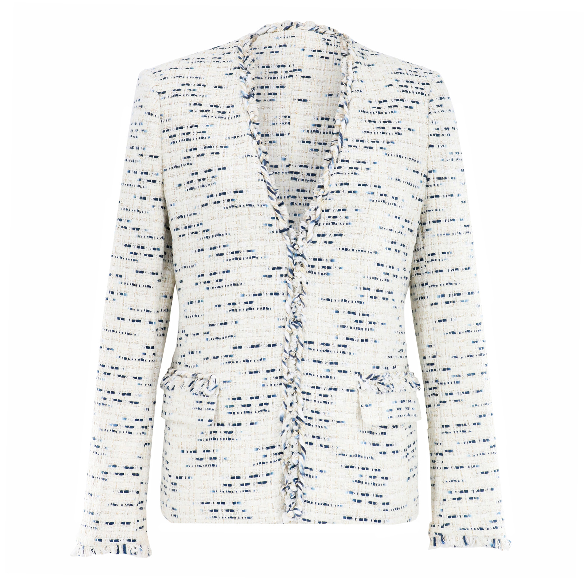 Saphire Frayed-Trim Tweed Jacket