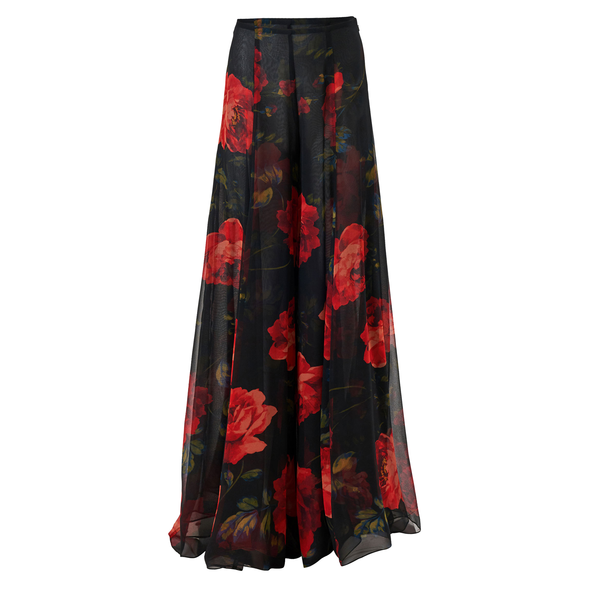 Rose-Print Extra-Wide-Leg Iris Pants