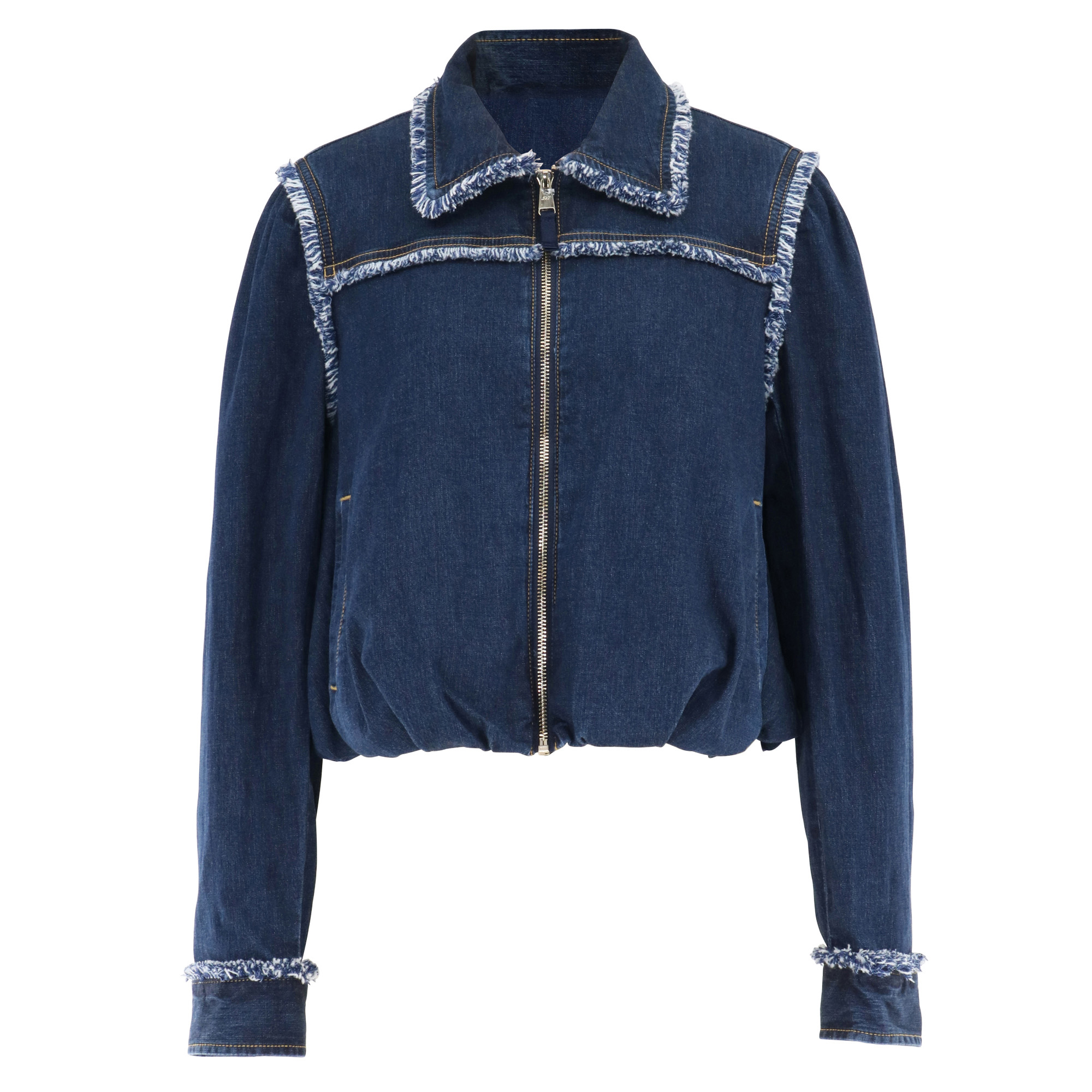 Bicolor Fringe Indria Bubble Hem Denim Jacket
