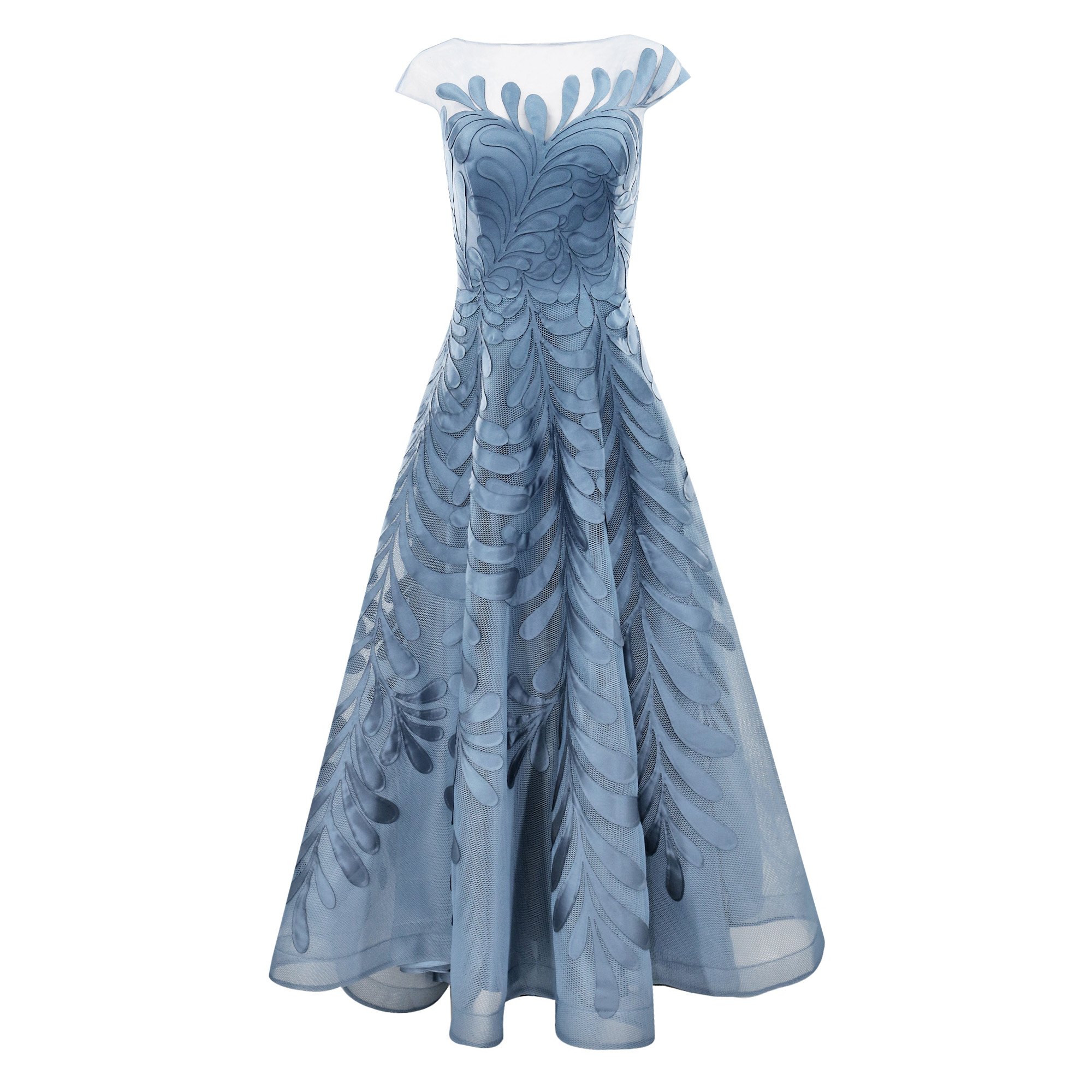 Mesh High Low Hem Dress With Mikado Floral Embroidery