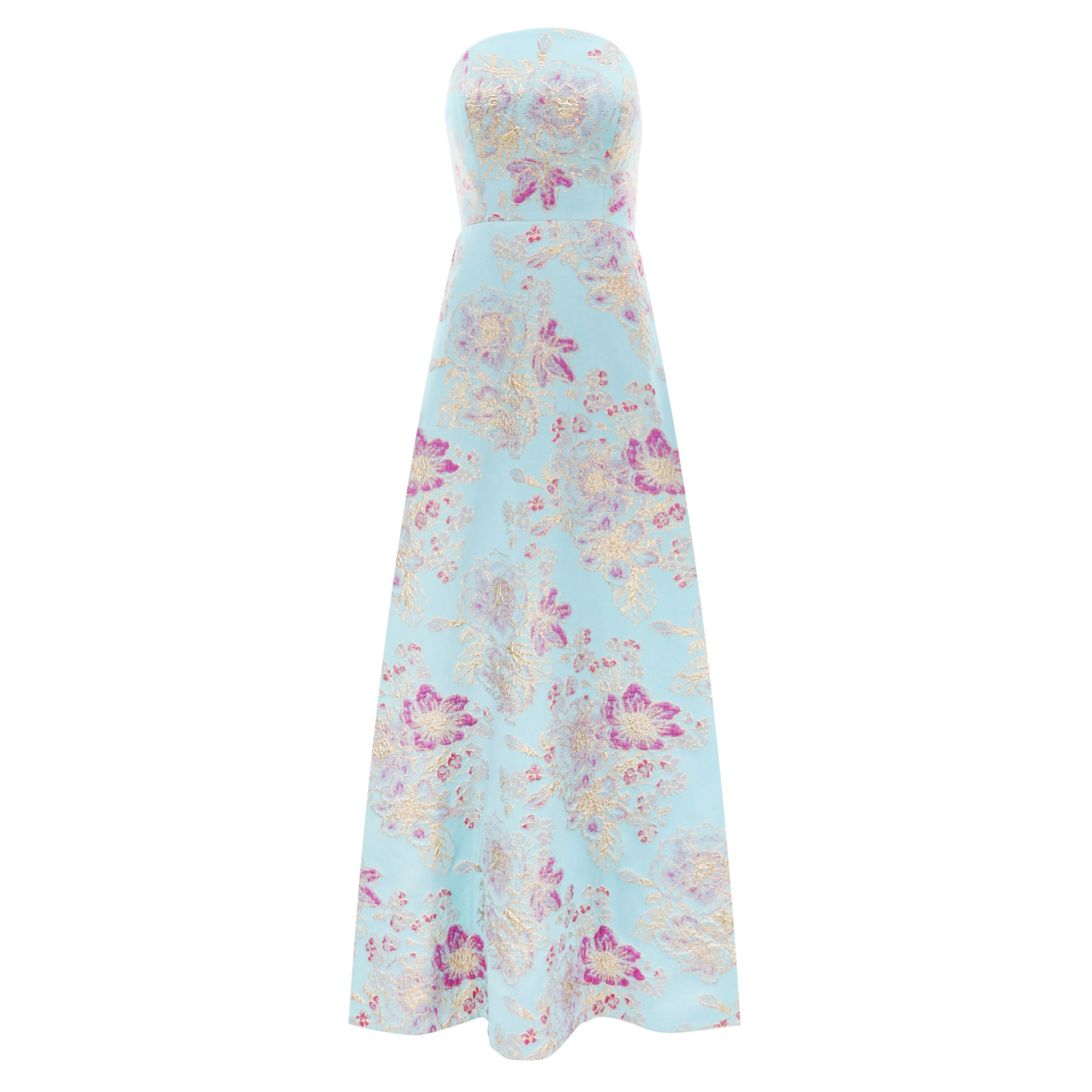 Strapless Metallic Multi Jacquard Gown