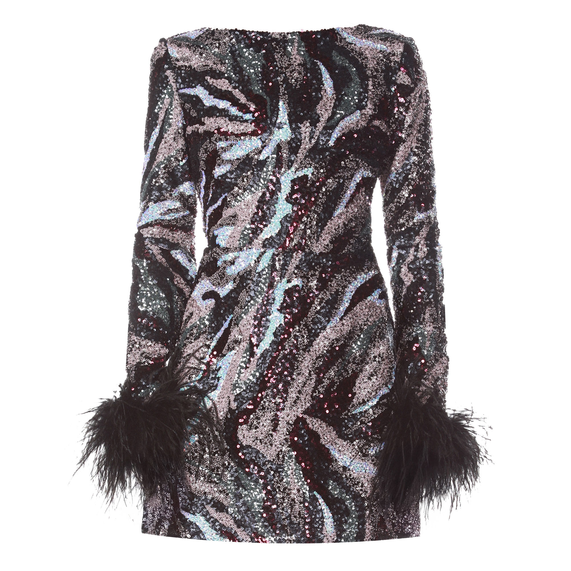 Tokyo Long Sleeve Feather Trim Sequin Mini Dress