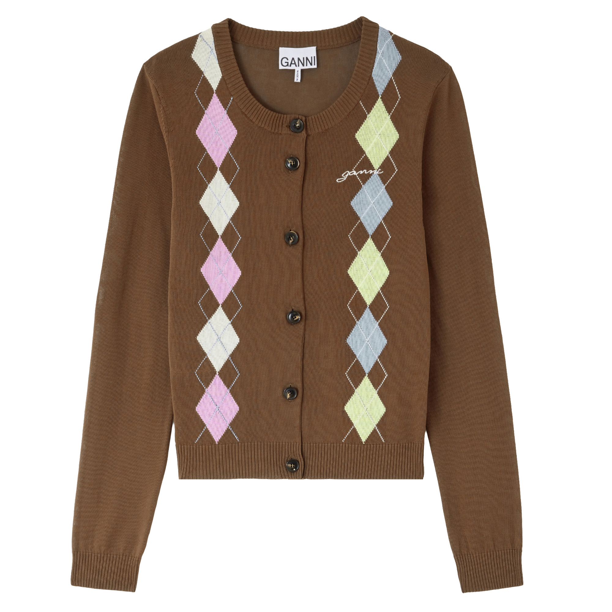 Long Sleeve Light Cotton Argyle Cardigan