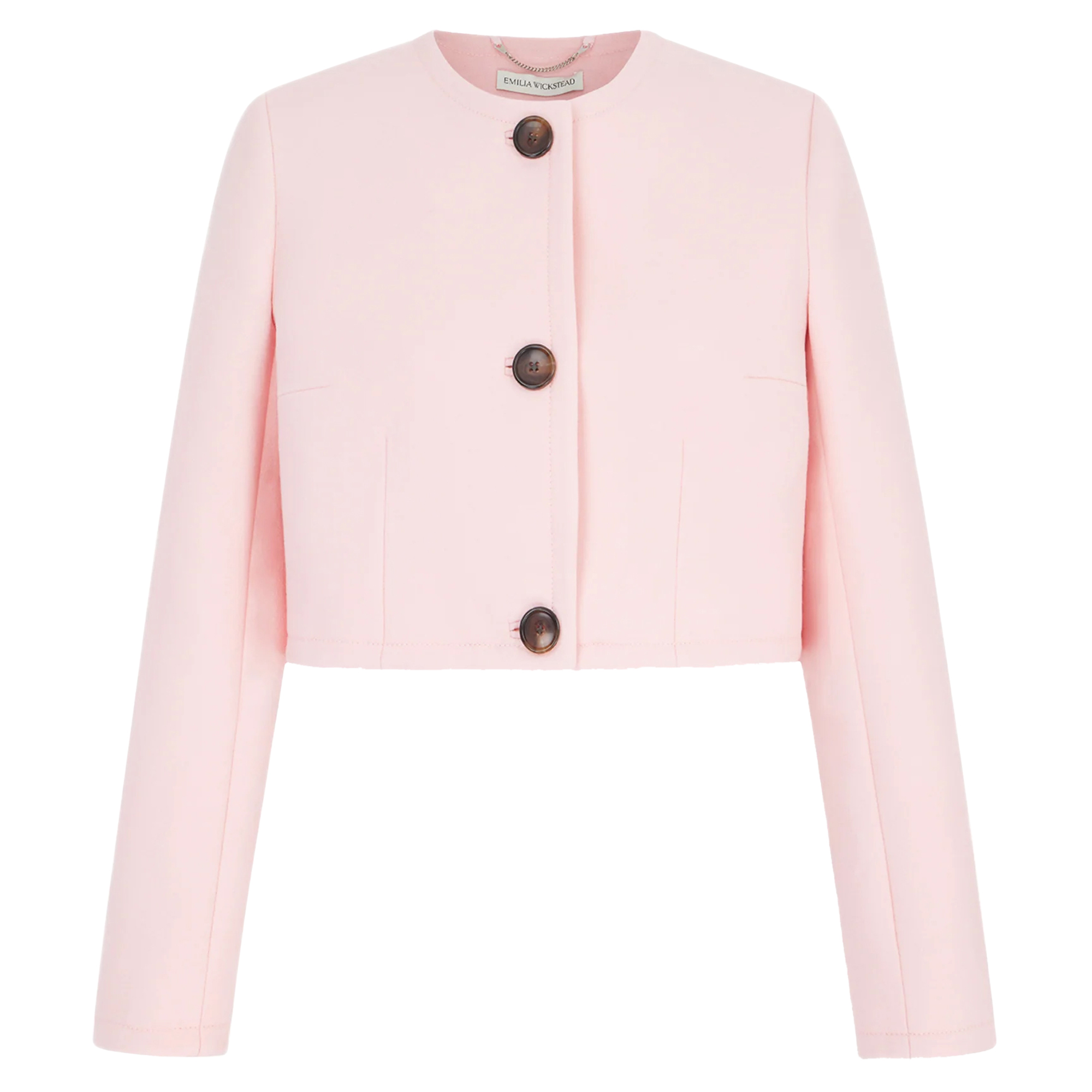Lizette Cropped Wool Crepe Collarless Jacket