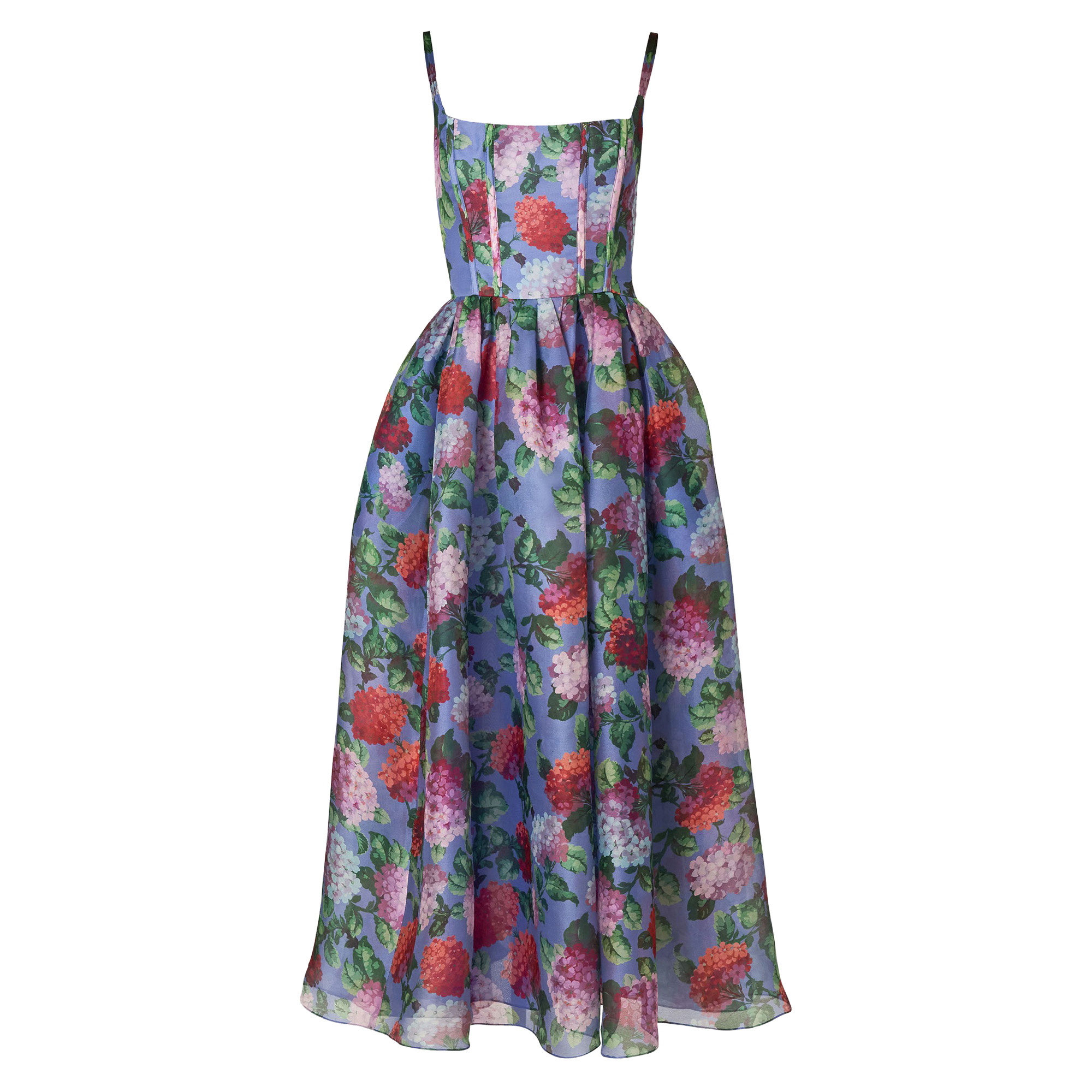 Hydrangea-Print Organza Midi Dress