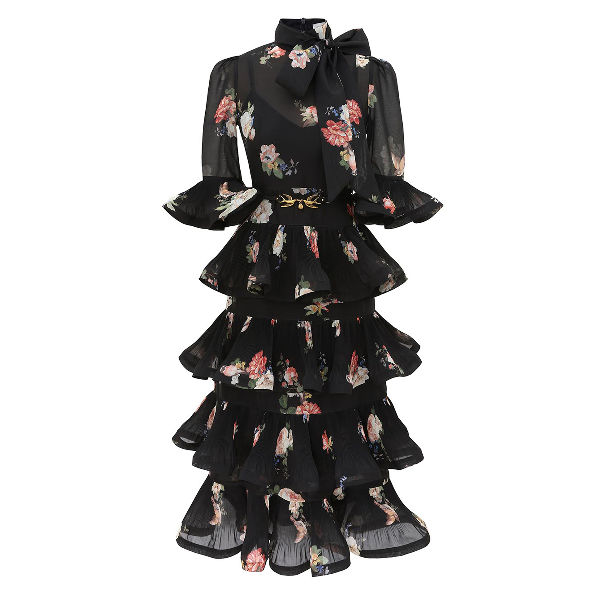 Pleated Sleeved Midi Dress