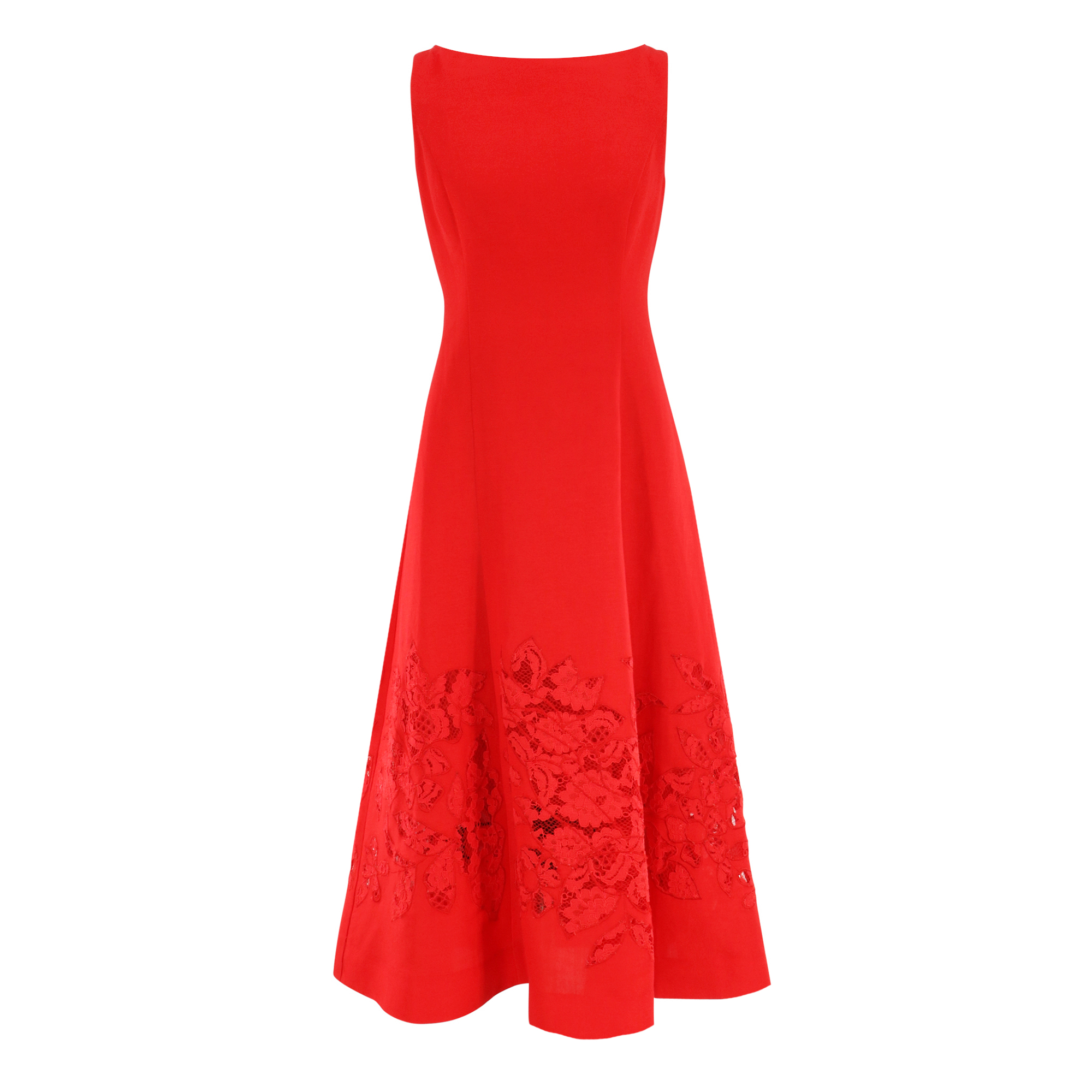 Brittany Sleeveless Midi Dress With Lace Applique Hem