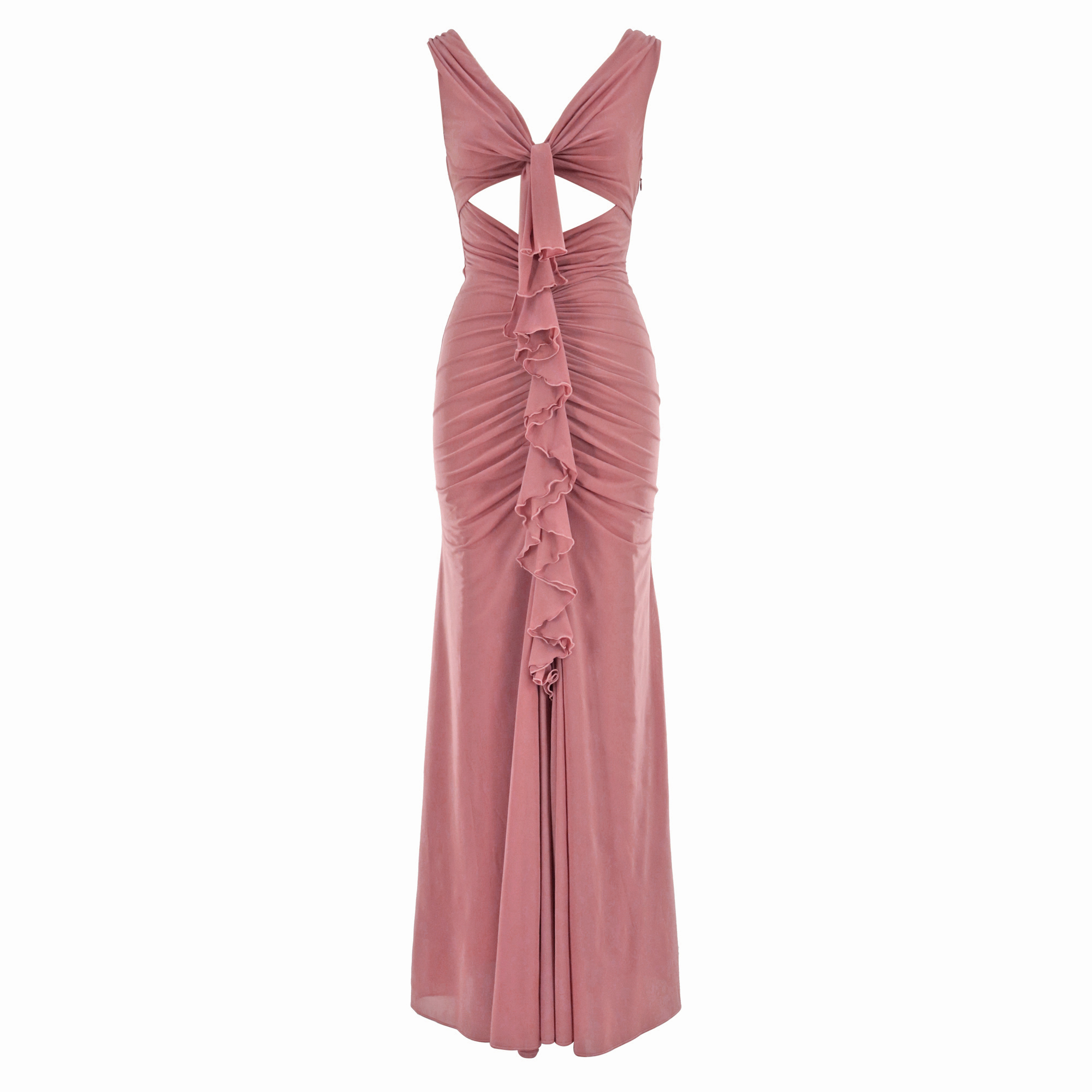 Carnelian Ruched V-Neck Maxi Dress