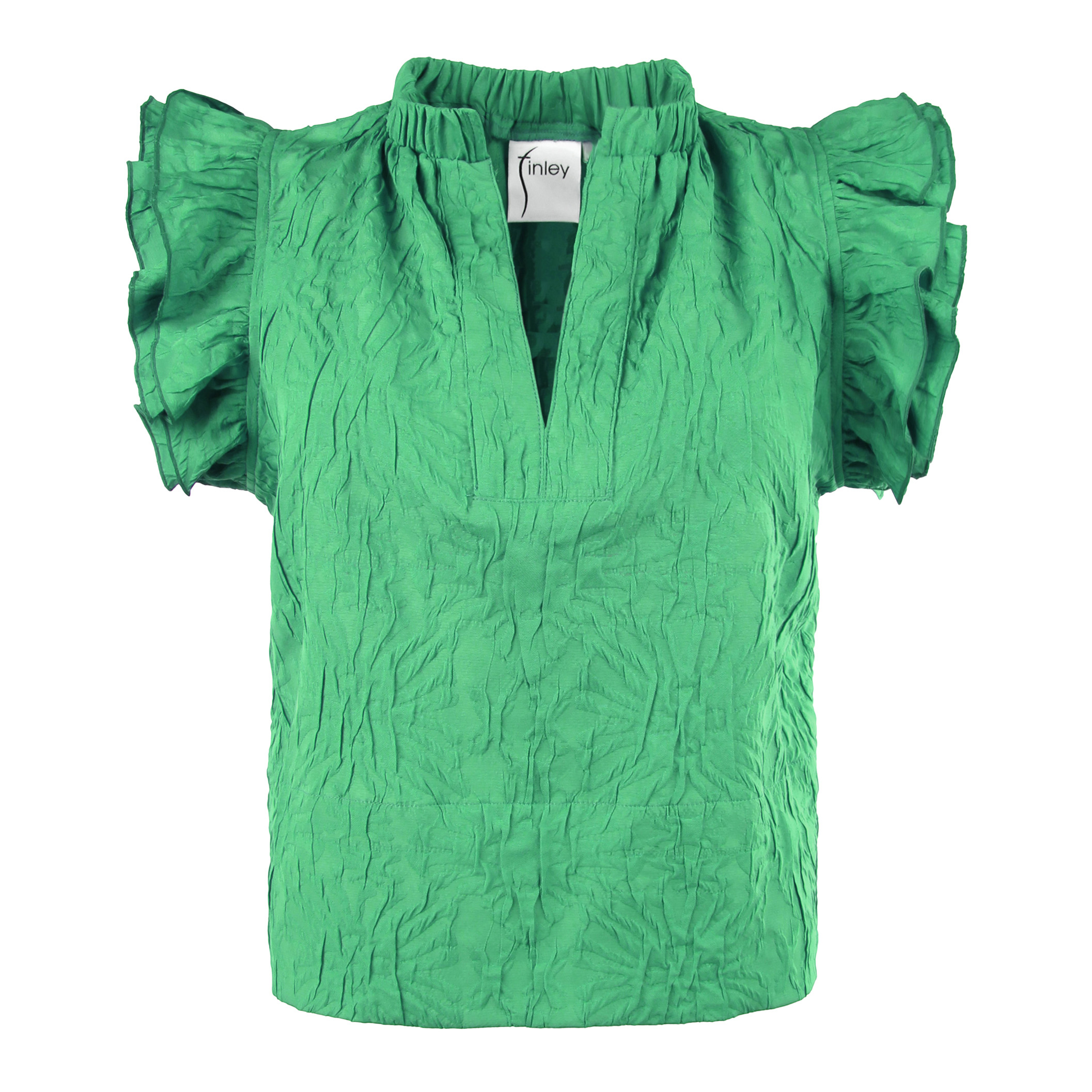 Remy Short Sleeve V-Neck Textured Jacquard Popover Blouse