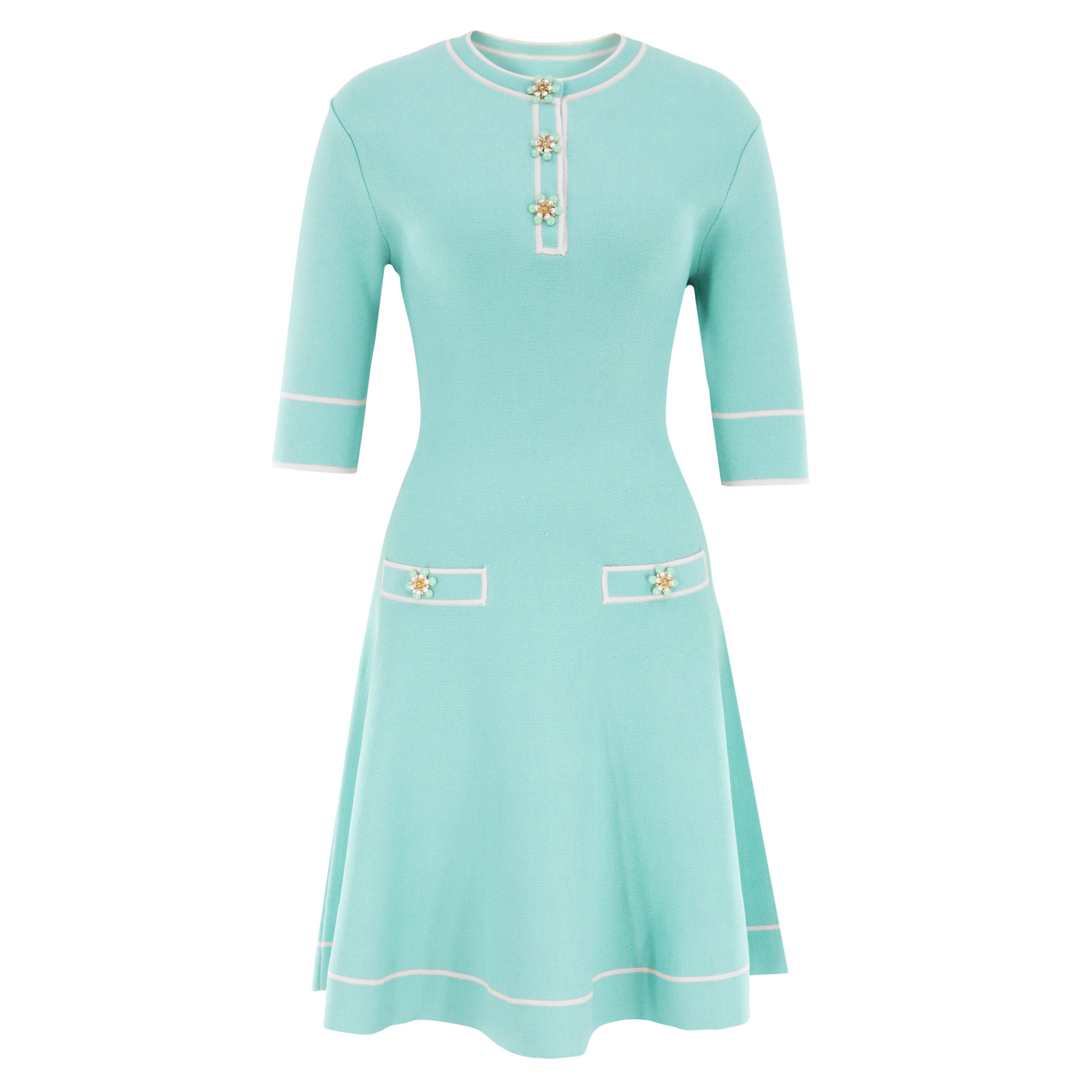 Weston Half-Sleeve Knit Mini Dress With Contrast Piping