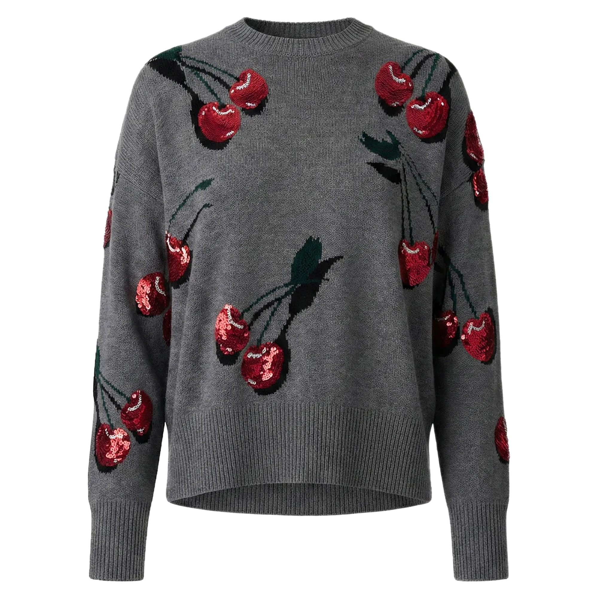 Multi Cherry Long Sleeve Pullover Sweater