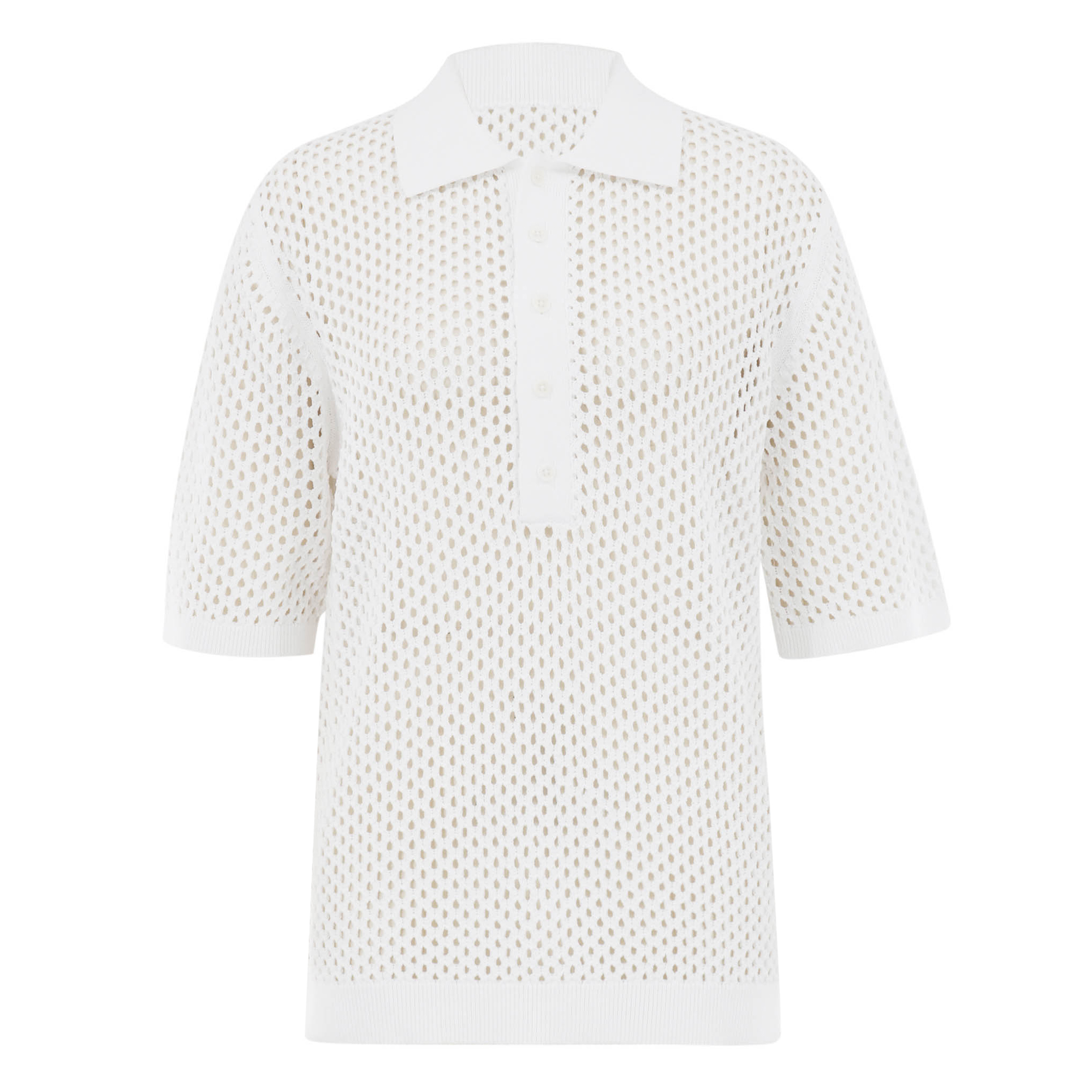 Crochet Netting Short Sleeve Slim Polo