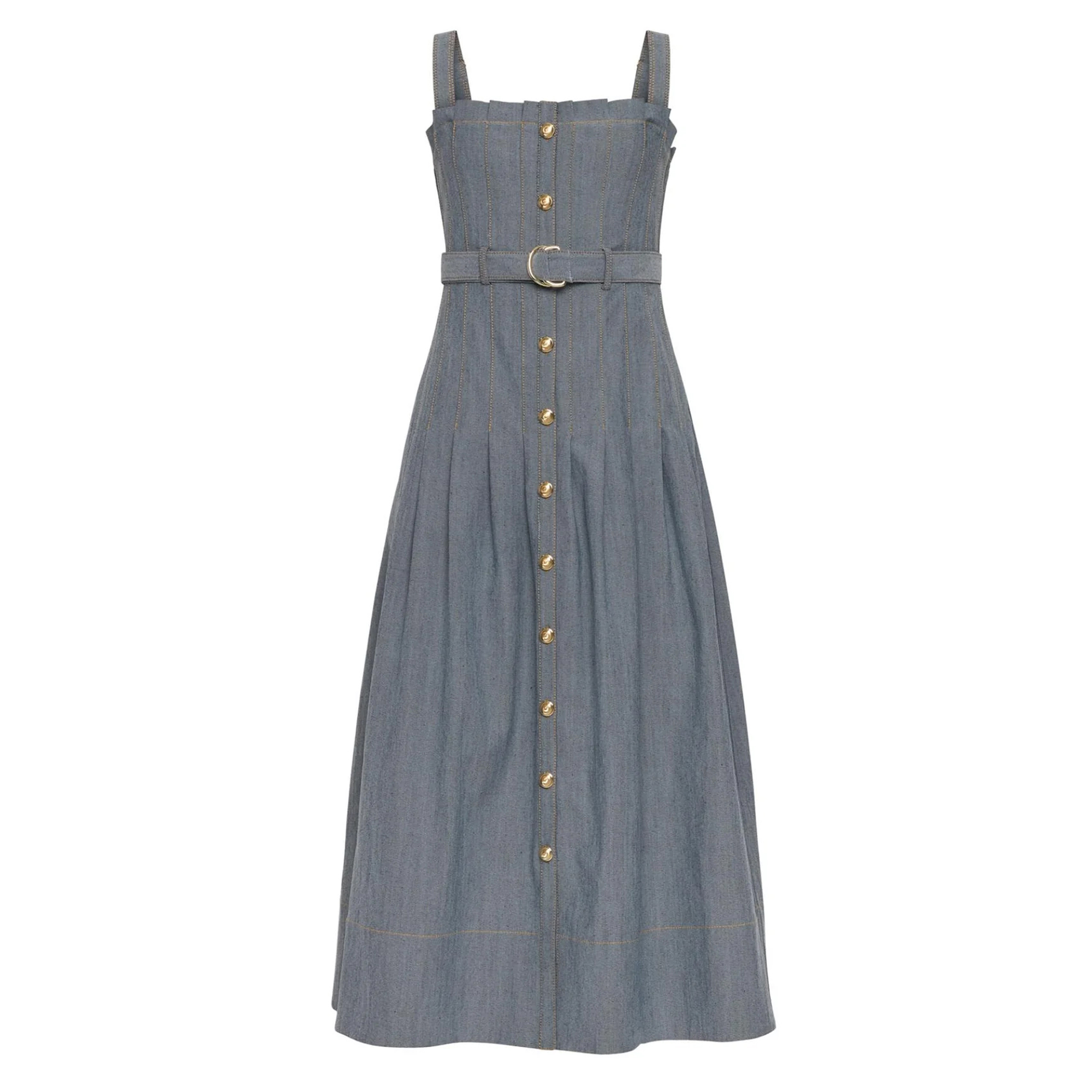 Brawnwen Sleeveless Belted Denim Midi Dress