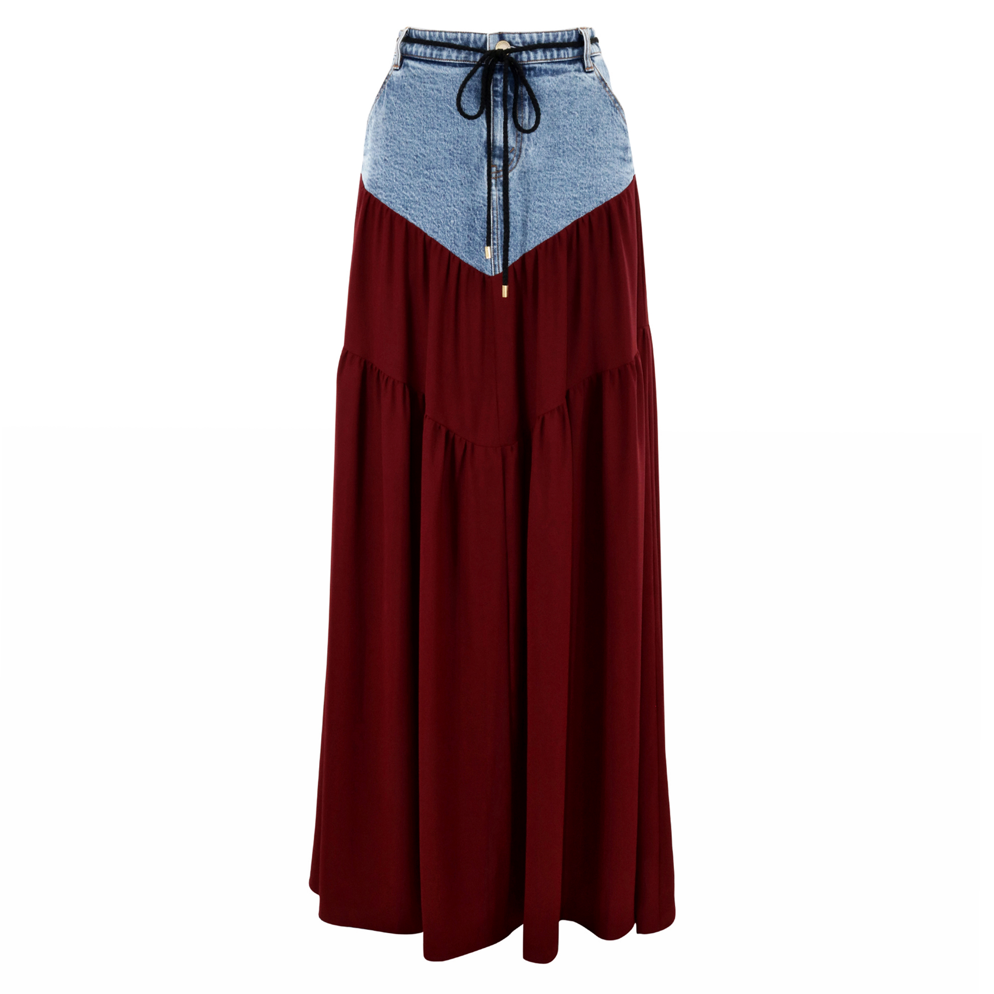 Jane Poplin Combo Denim Maxi Skirt
