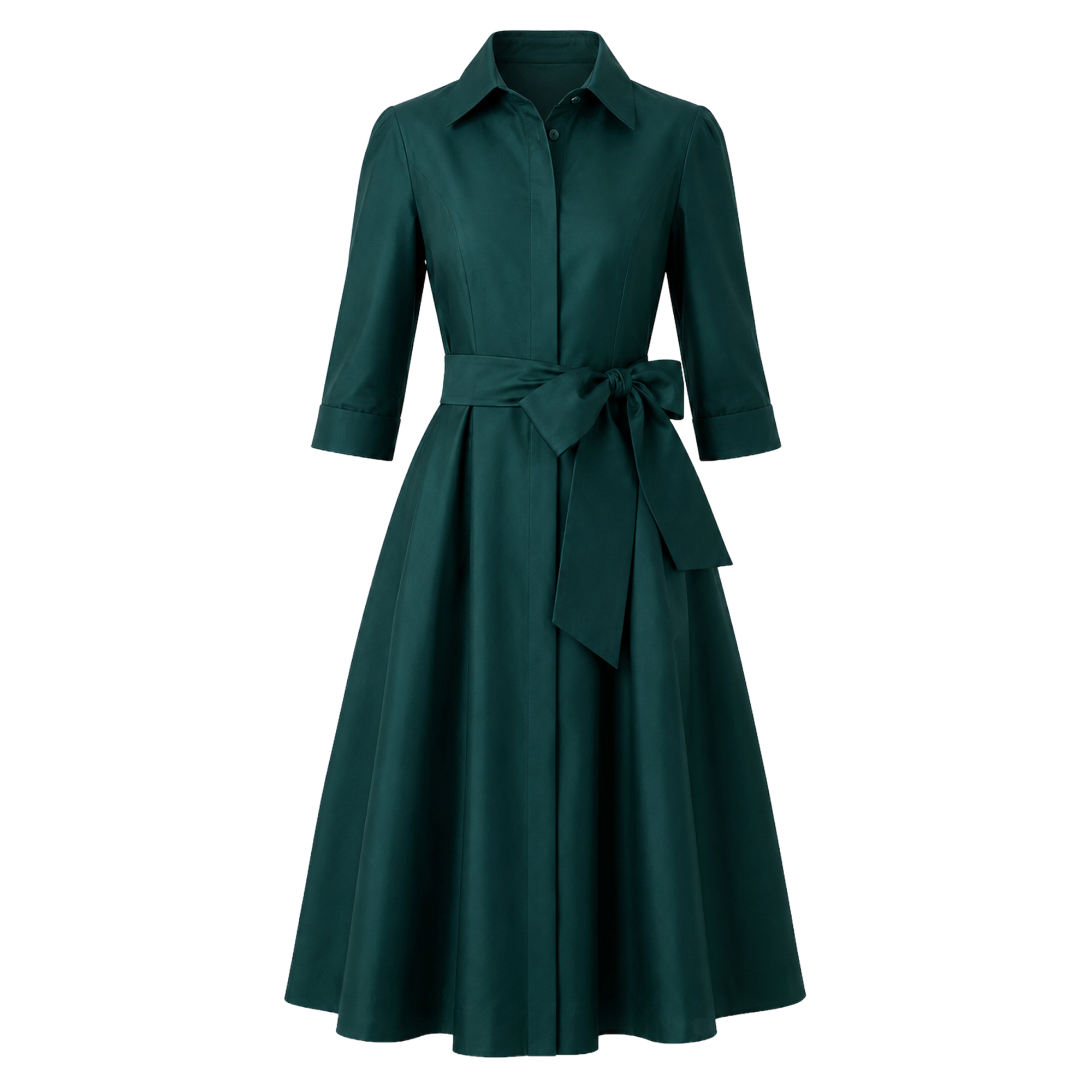Belted Taffeta Shirt Dress