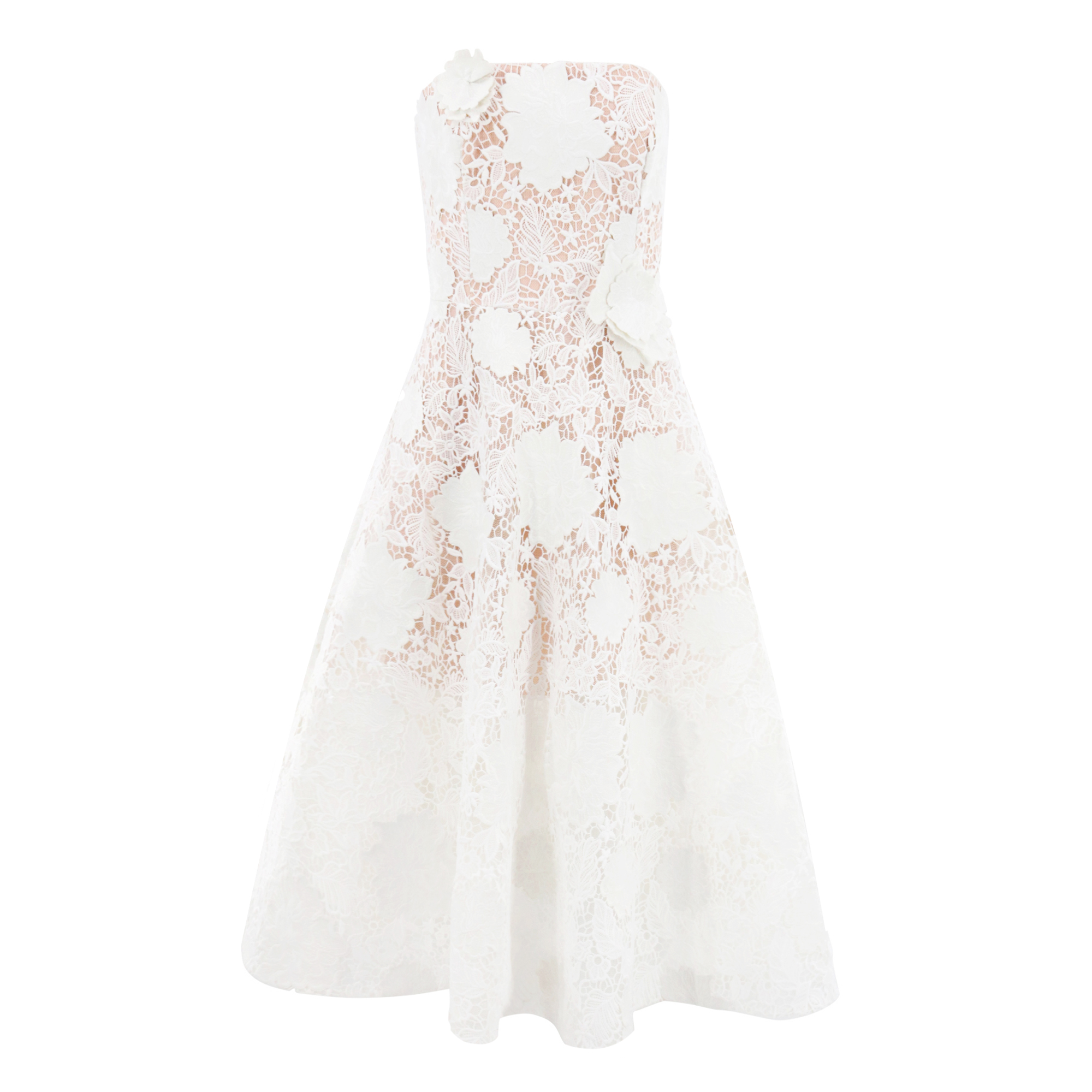 Cassandra Strapless Floral Lace Midi Dress