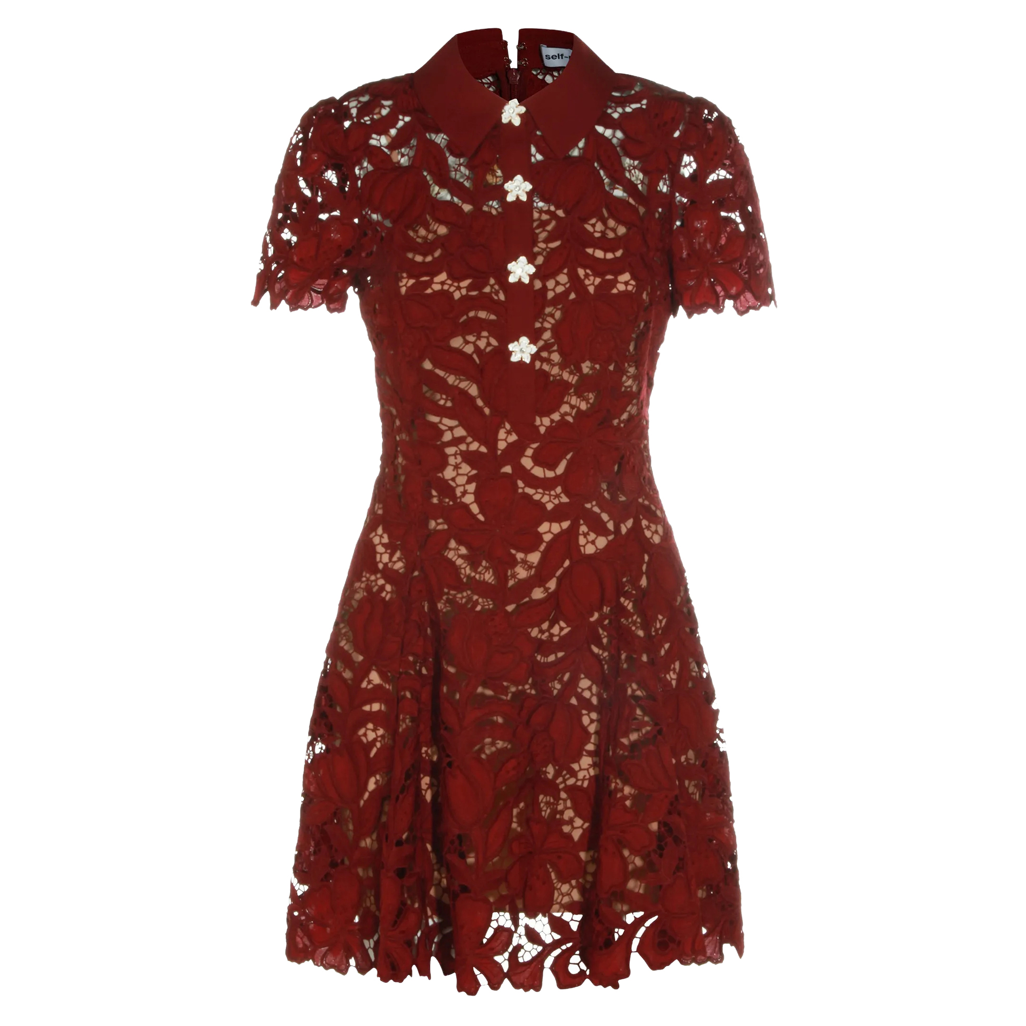 Short Sleeve Collared Lace Mini Dress
