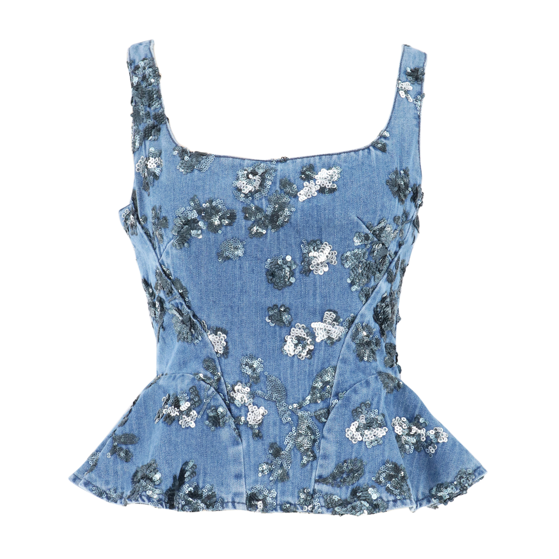 Sequin Embroidered Denim Corset
