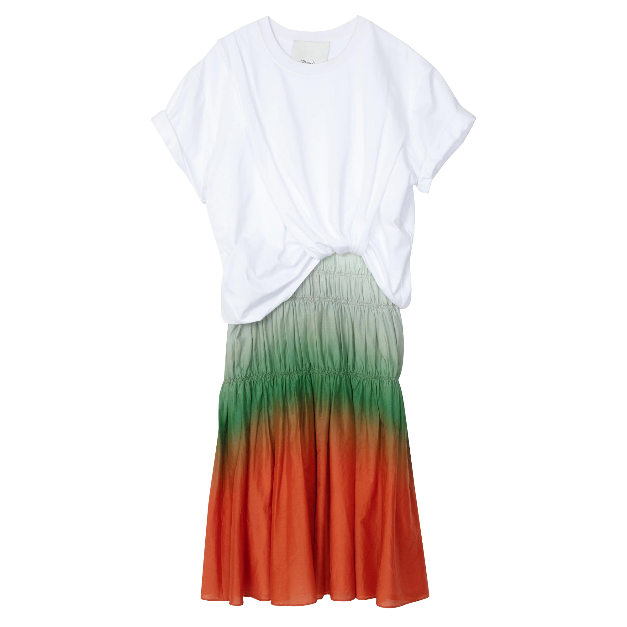 Short Sleeve T-Shirt Combo Dress In Ombre Voil